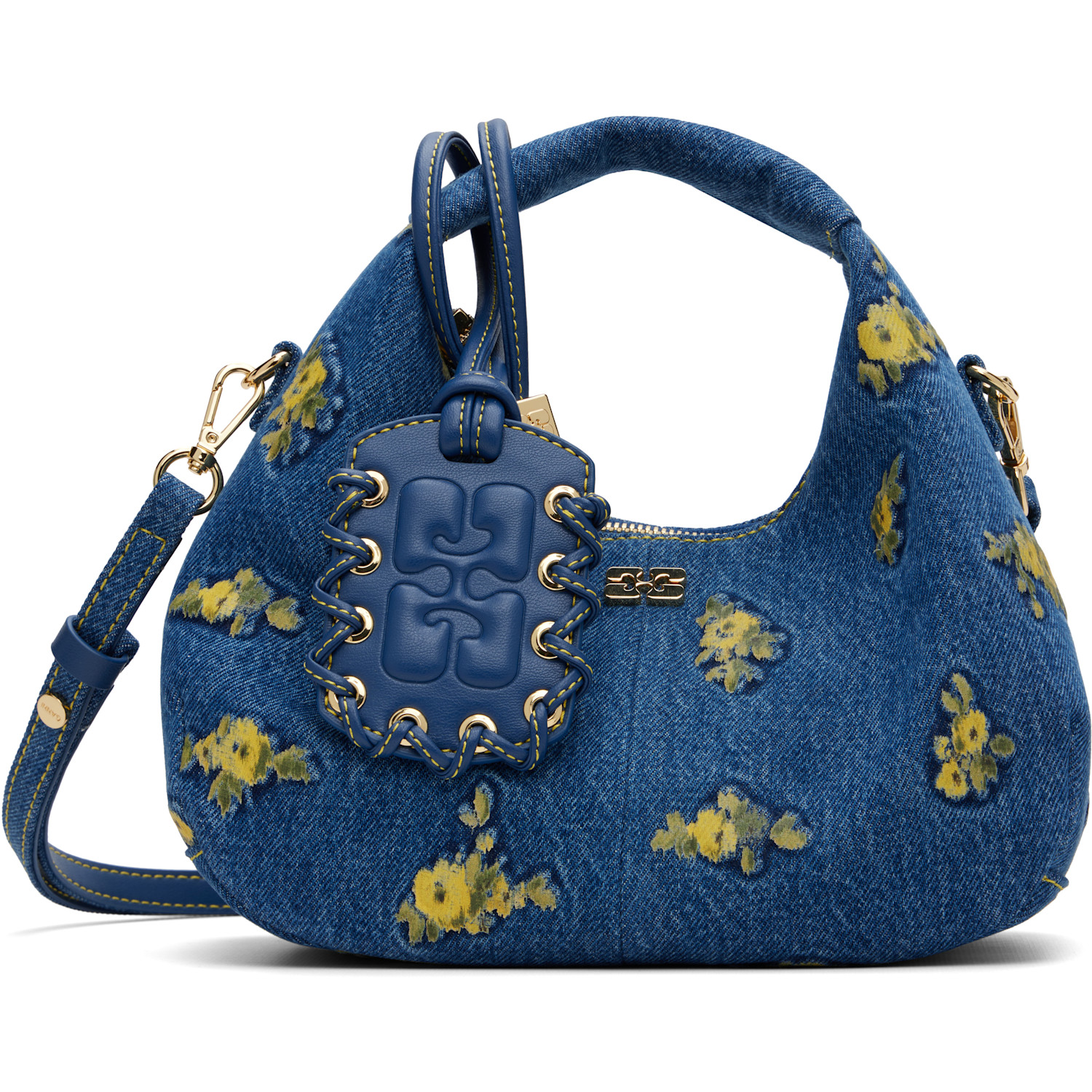 GANNI Blue Mini Denim Flowers Bag
