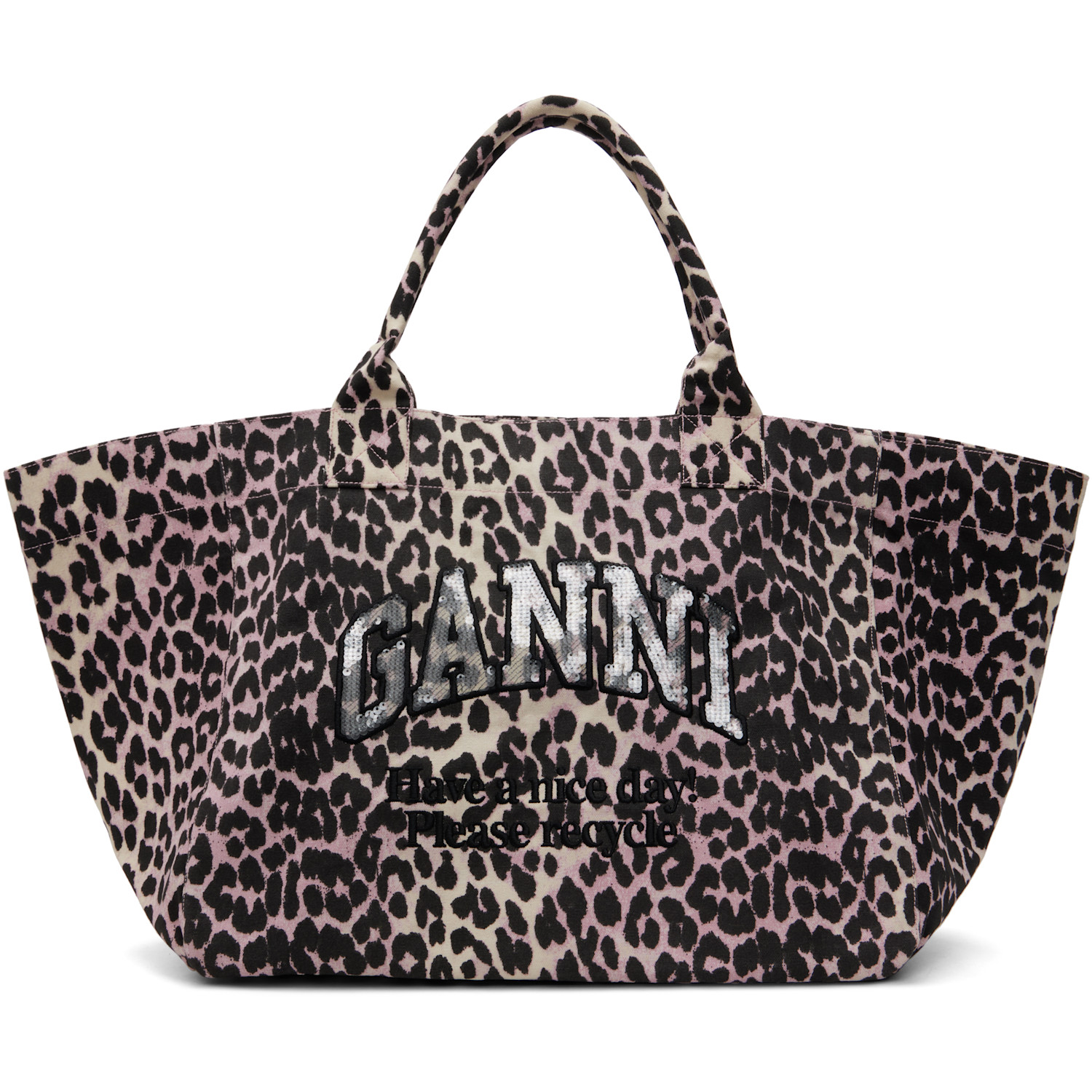 GANNI Pink Leopard Sequin XXL Tote