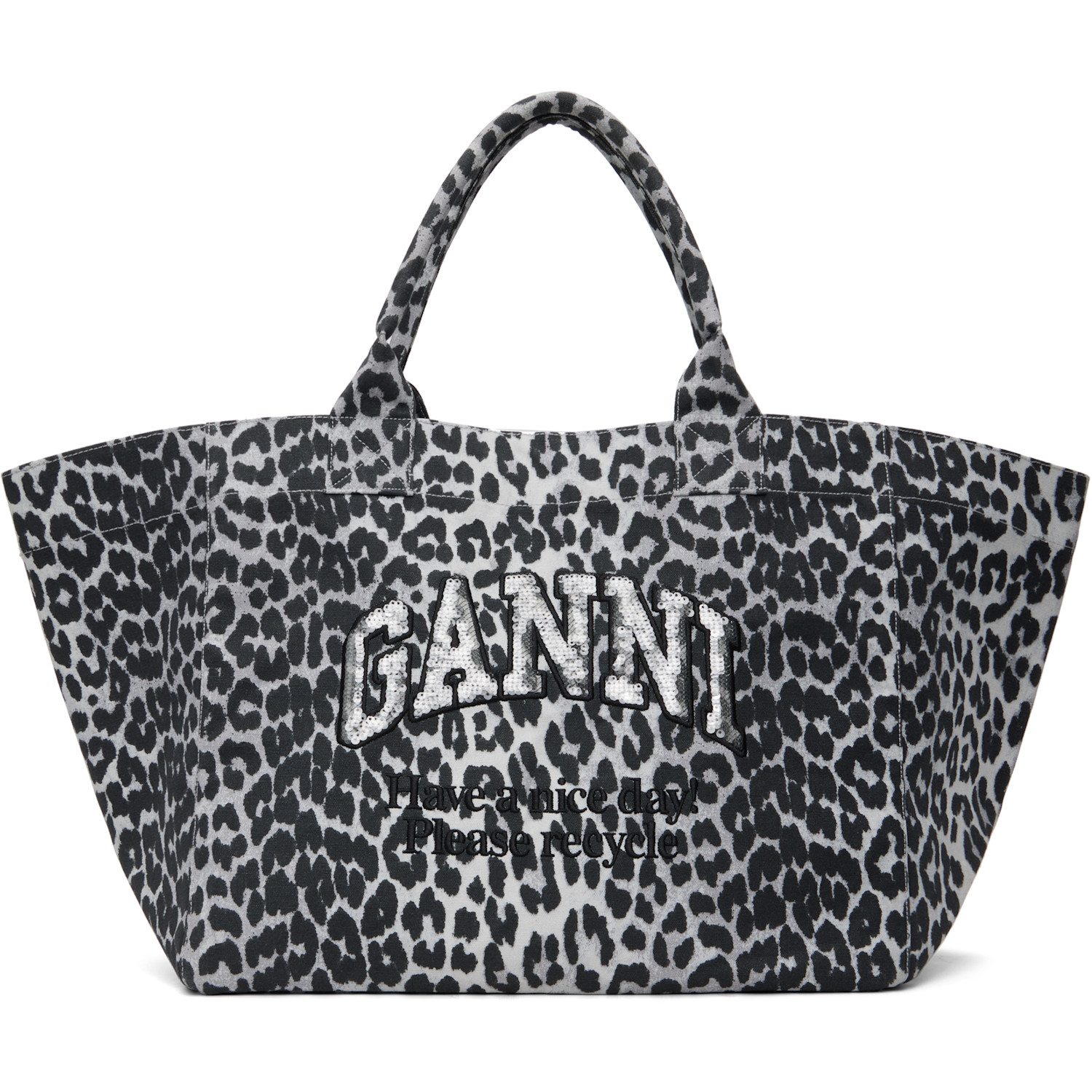 GANNI Gray Leopard Sequin XXL Tote