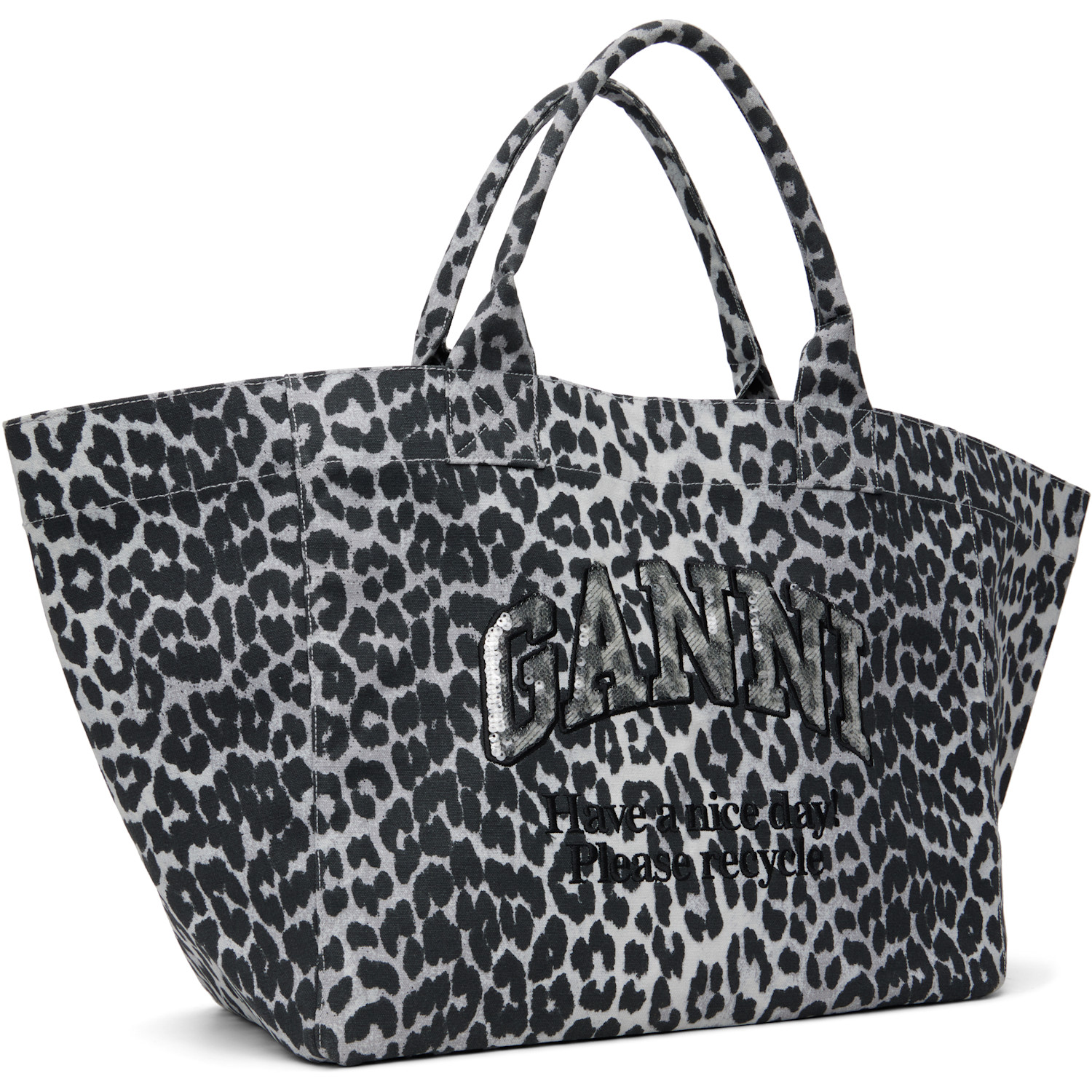  Ganni Gray Leopard Sequin Xxl Tote 