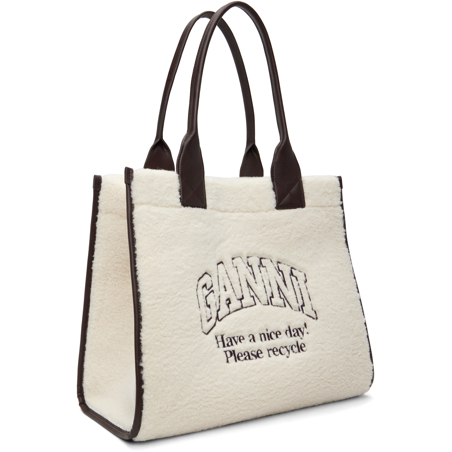  Ganni Off-white Faux-shearling Xxl Tote 