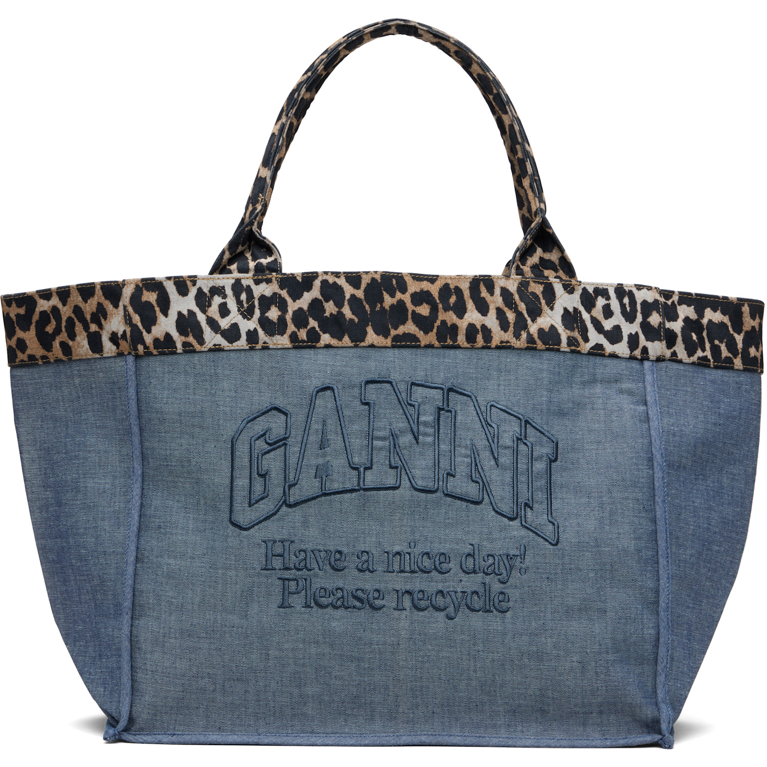 GANNI Blue & Beige Medium Trapeze Shopper Reversible Tote