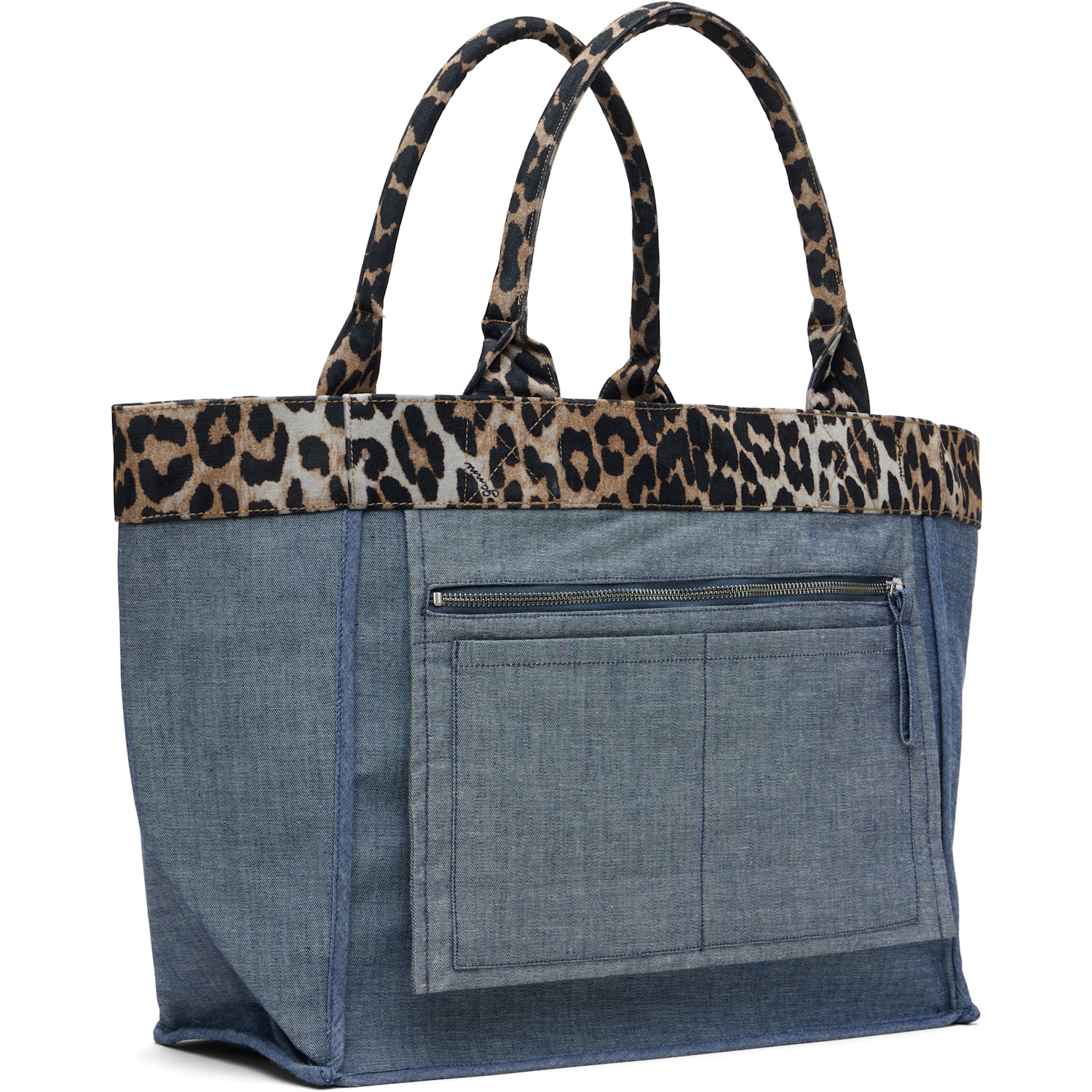  Ganni Blue & Beige Medium Trapeze Shopper Reversible Tote 