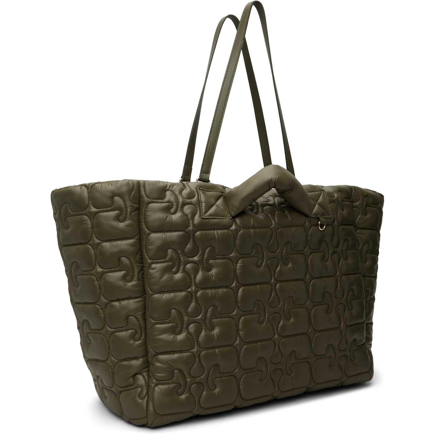  Ganni Khaki Quilted Re-tech Xxl Tote 