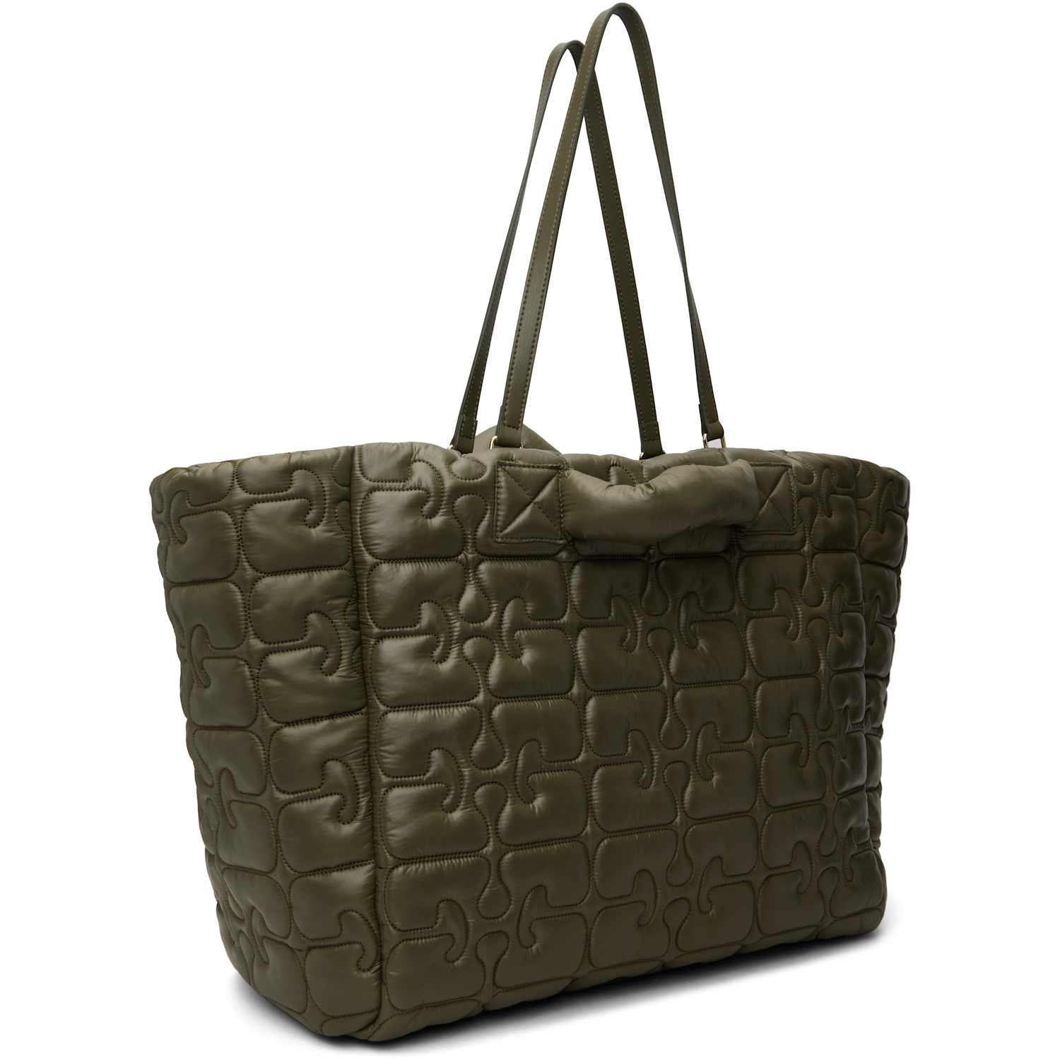  Ganni Khaki Quilted Re-tech Xxl Tote 