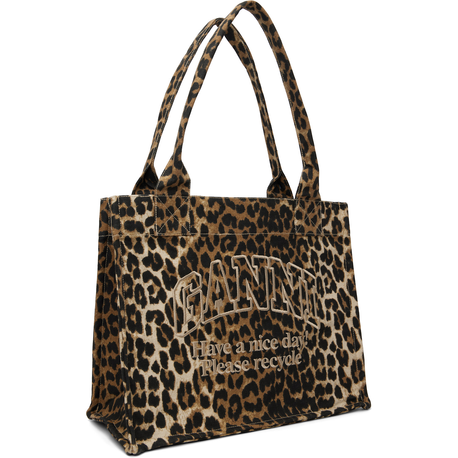  Ganni Brown Leopard Large Canvas Tote 