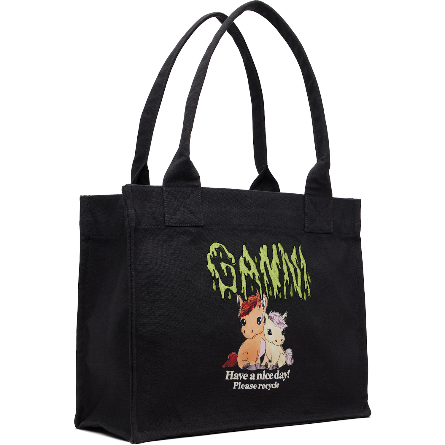  Ganni Black Pony Printed Large Tote 