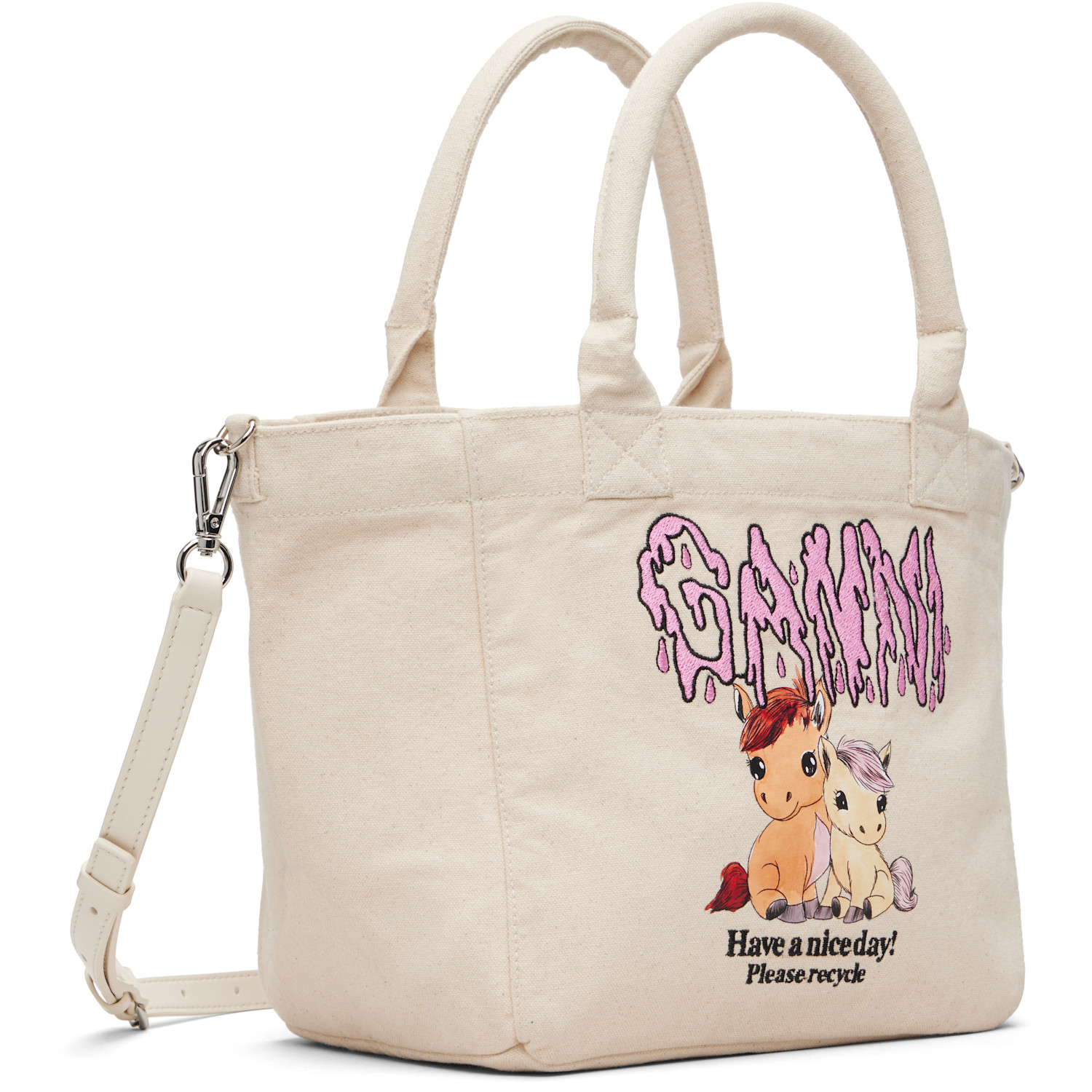  Ganni Beige Easy Pony Printed Shopper Tote 