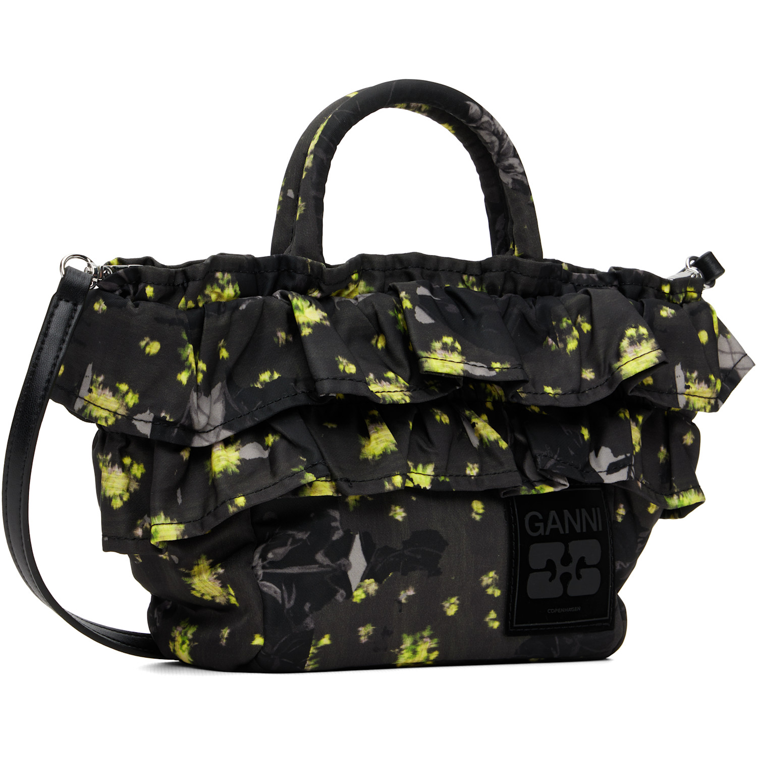  Ganni Black Ruffle Print Mini Shopper Tote 