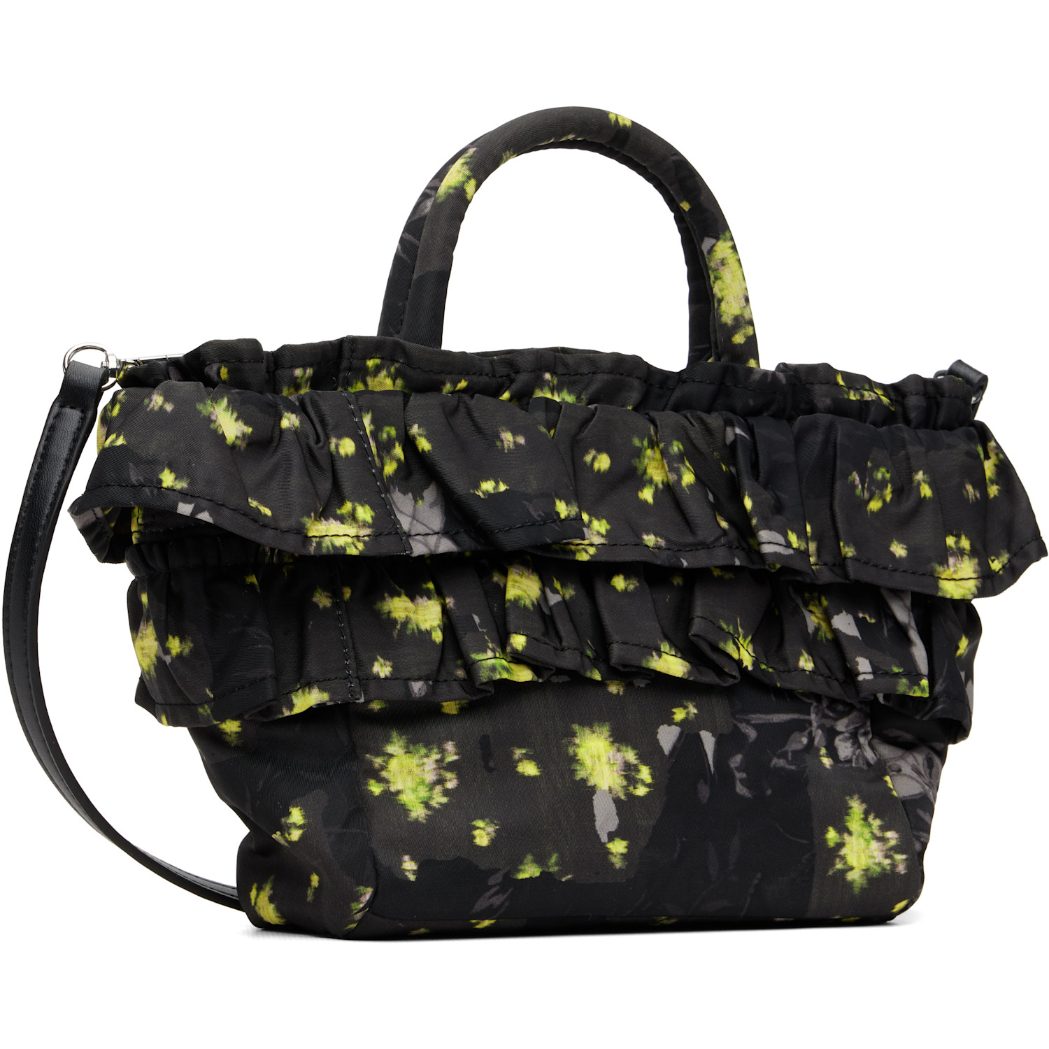  Ganni Black Ruffle Print Mini Shopper Tote 