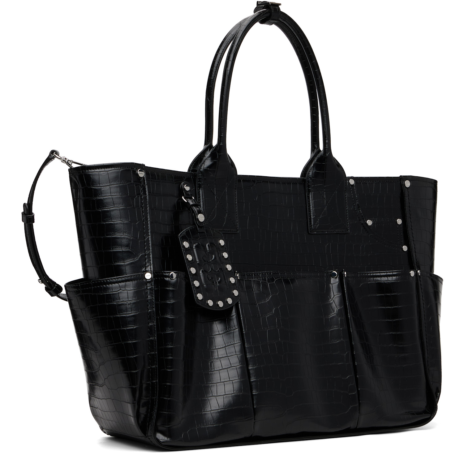  Ganni Black Croco Posy Tote 