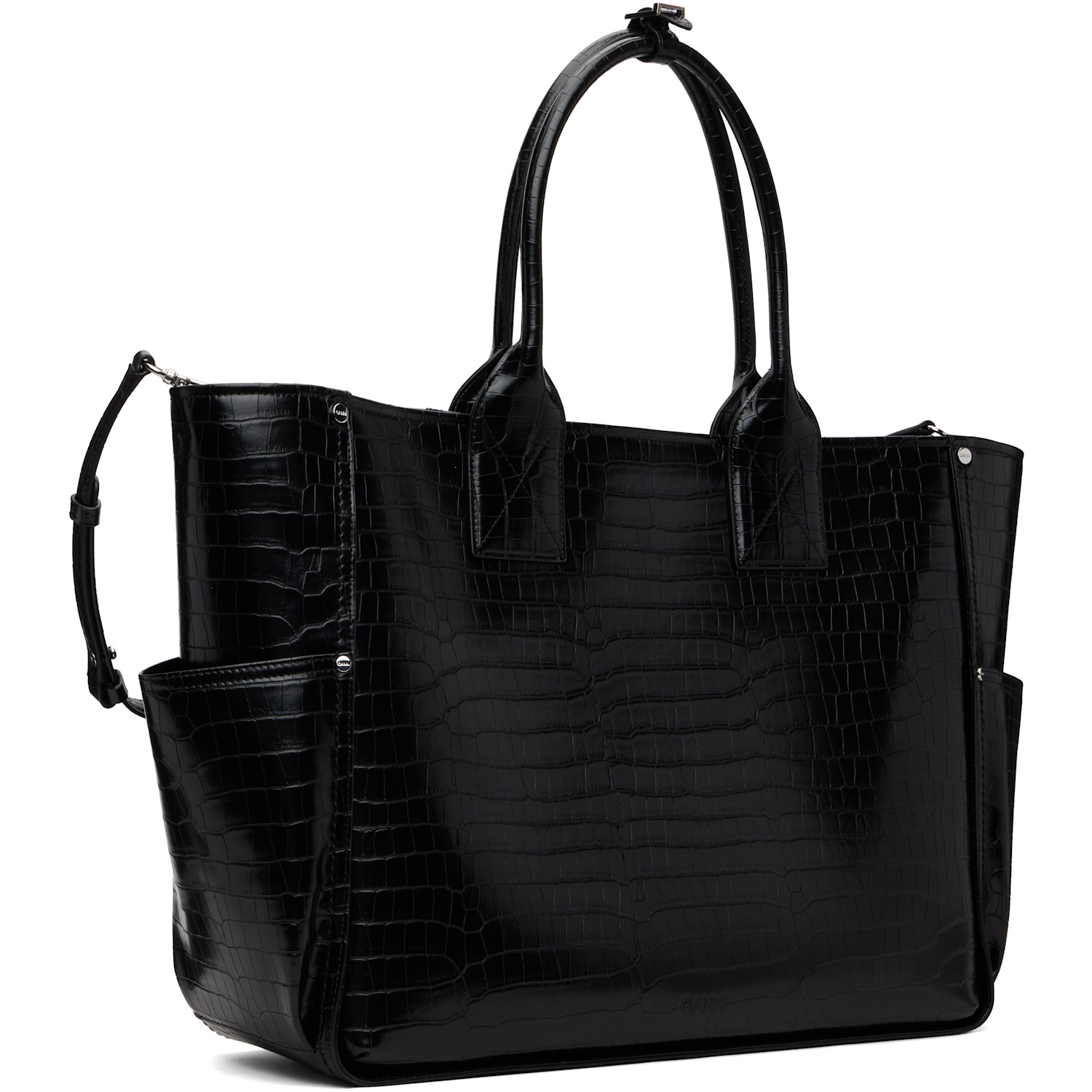  Ganni Black Croco Posy Tote 
