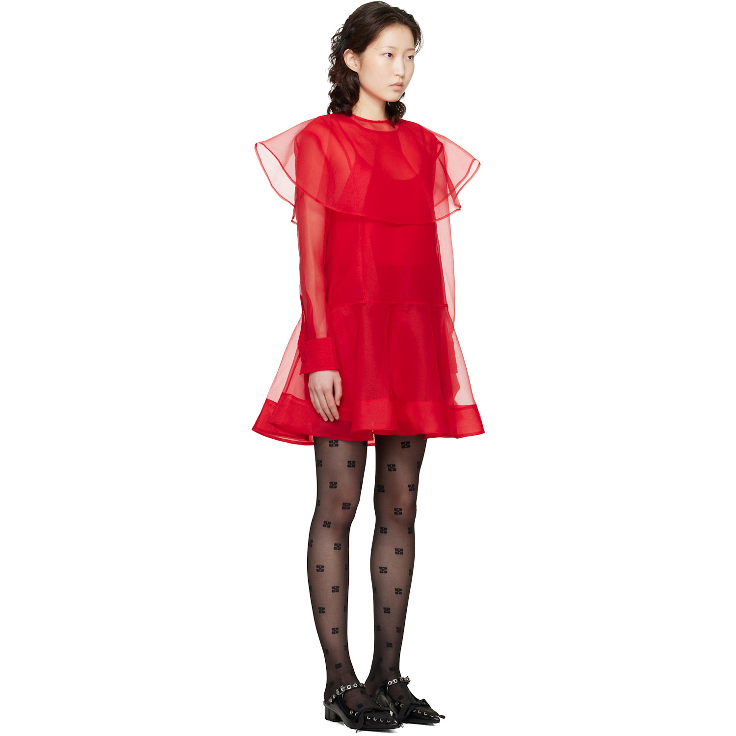  Ganni Red Organza Circle Collar Minidress 
