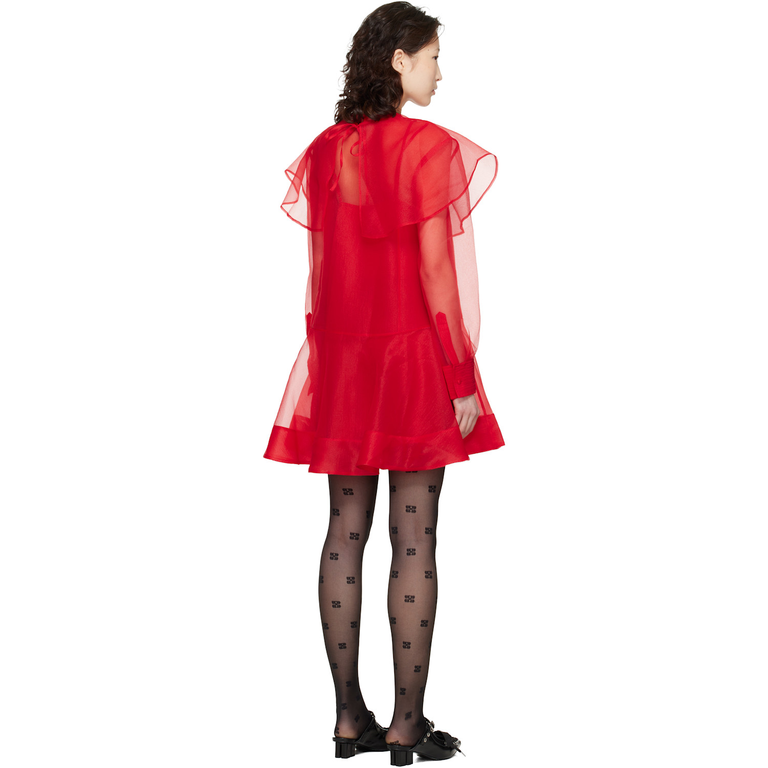  Ganni Red Organza Circle Collar Minidress 
