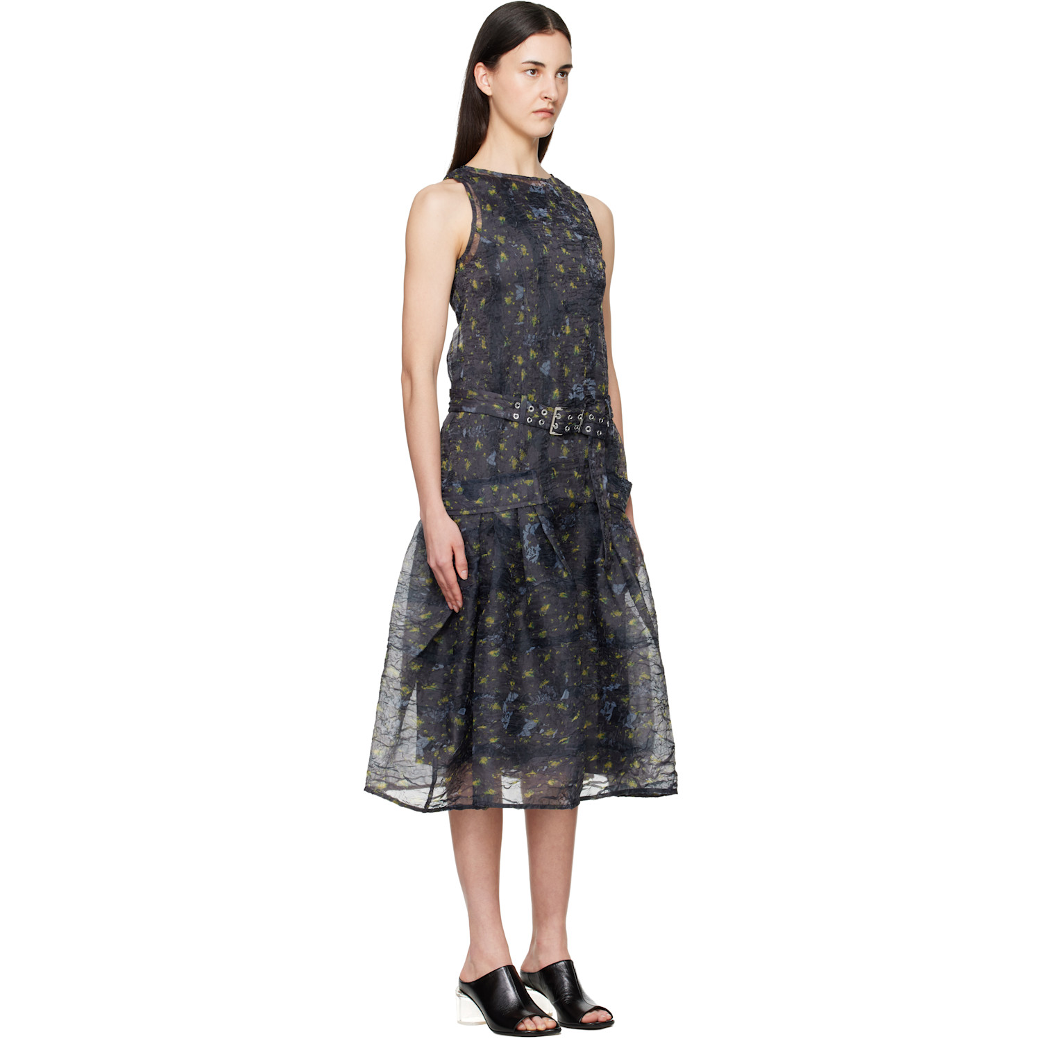  Ganni Gray Shibori Organza Midi Dress 