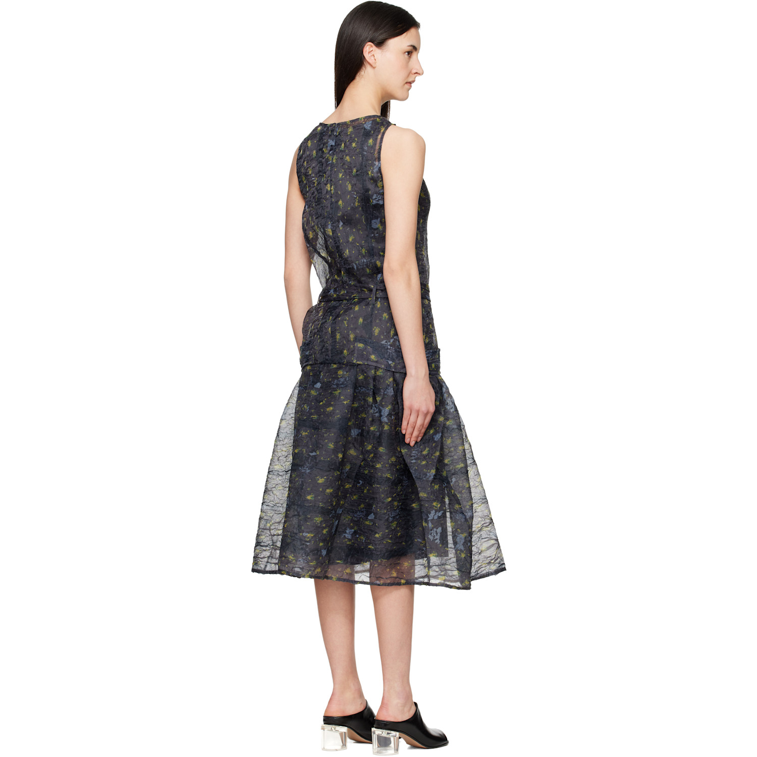  Ganni Gray Shibori Organza Midi Dress 