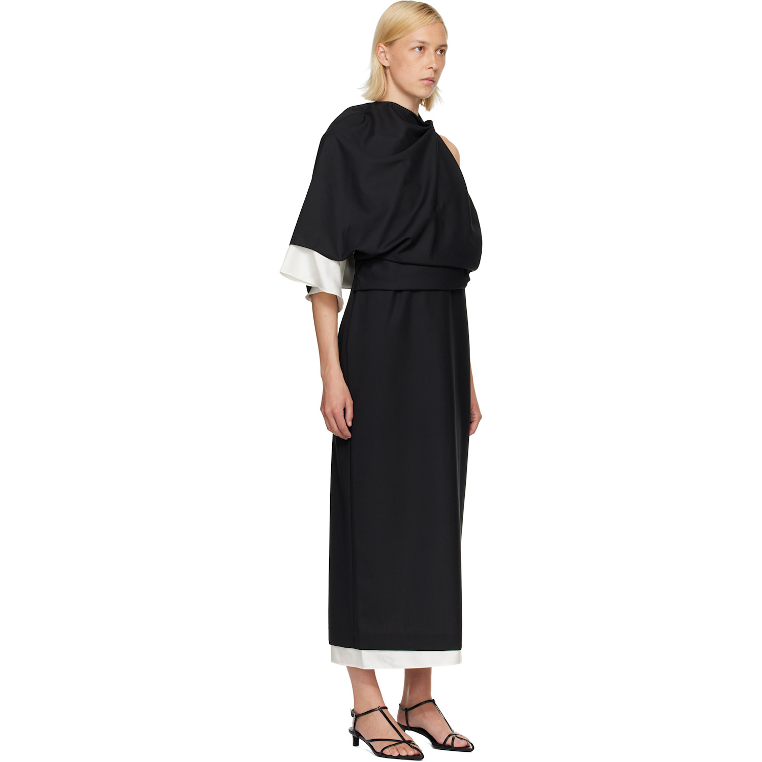  Róhe Black & White Draped Open Back Midi Dress 
