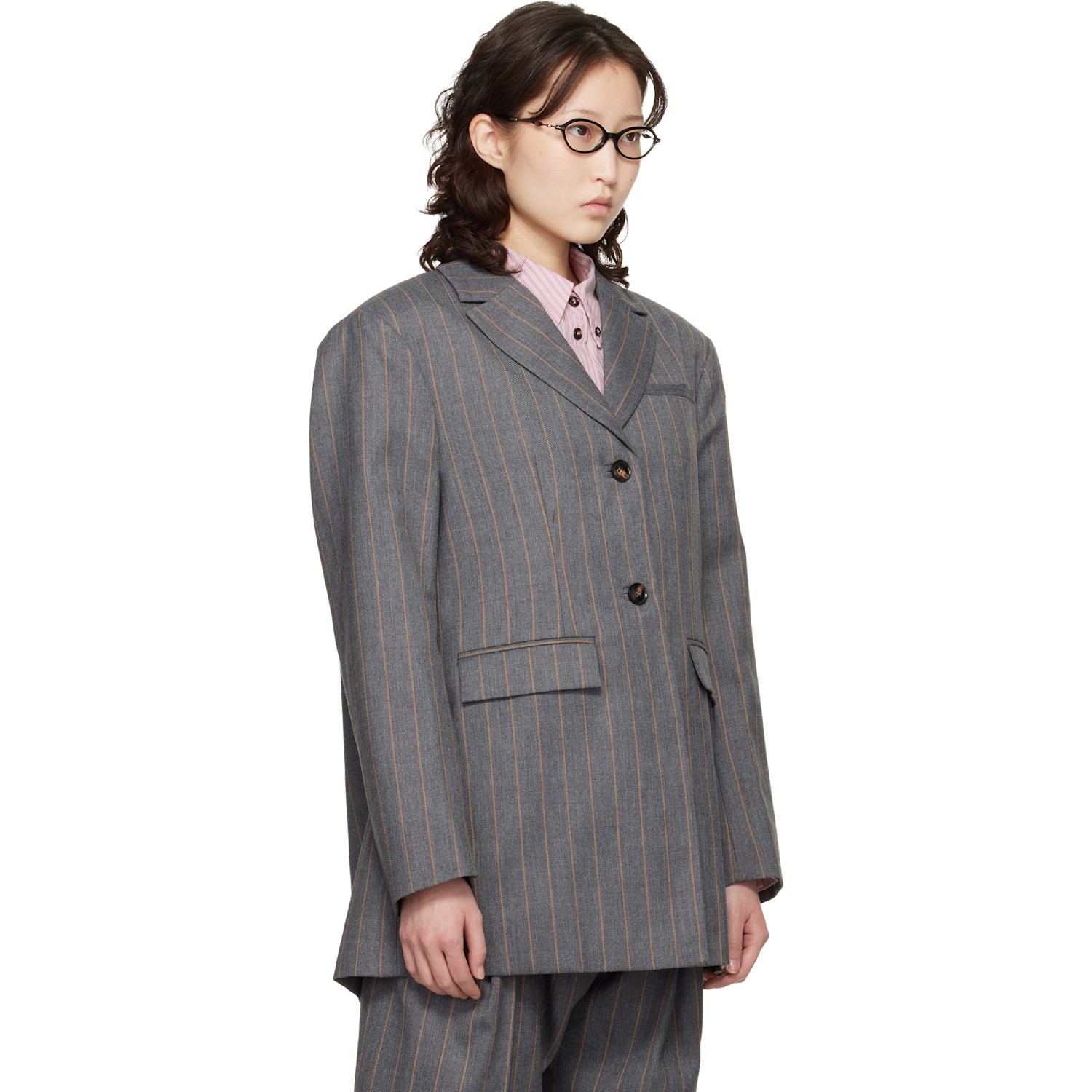  Ganni Gray Stripe Wool Blazer 