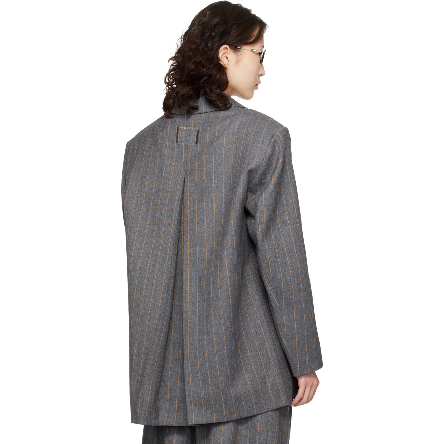  Ganni Gray Stripe Wool Blazer 