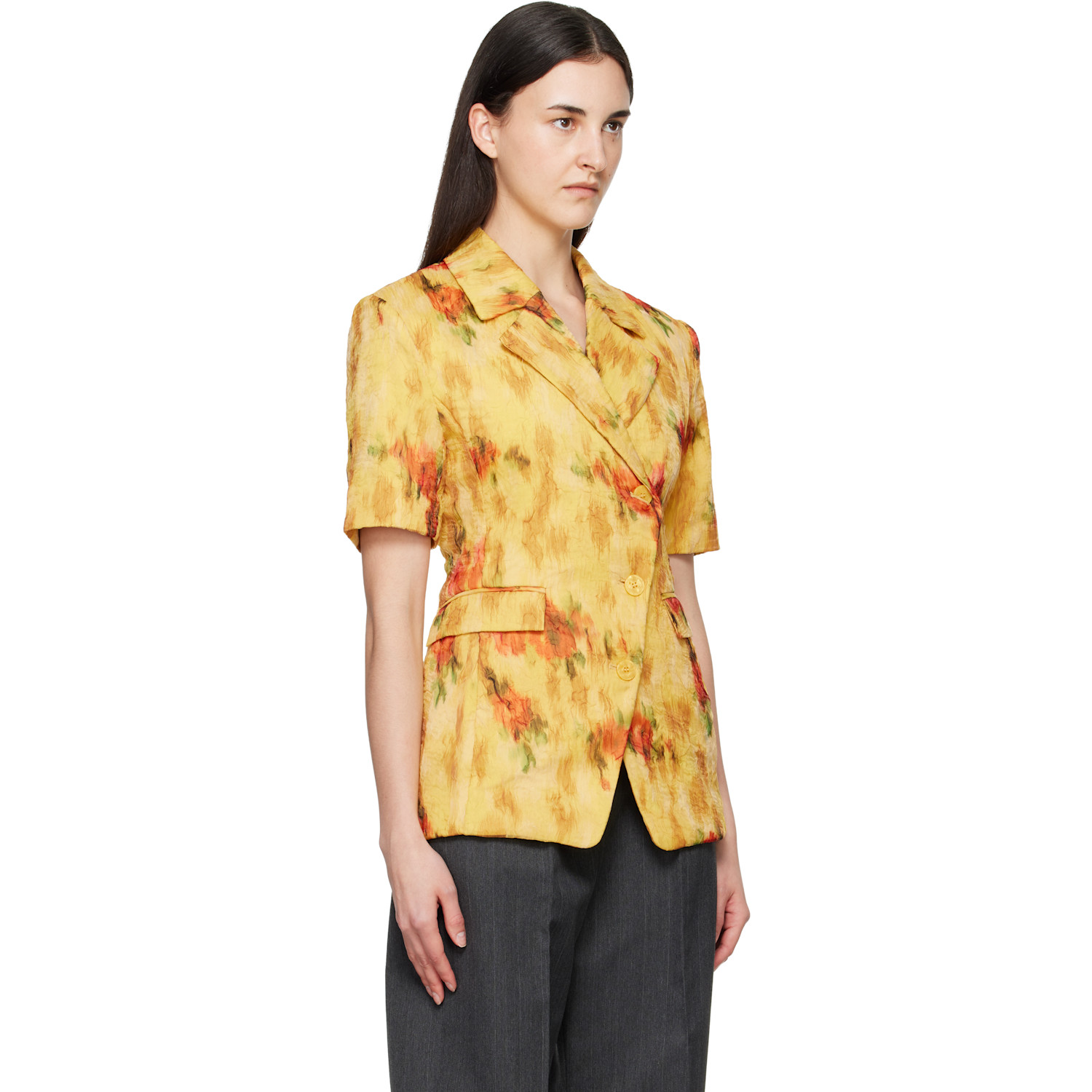  Ganni Yellow Shibori Organza Blazer 