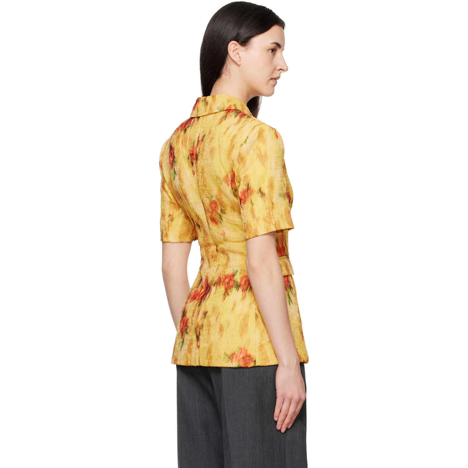  Ganni Yellow Shibori Organza Blazer 