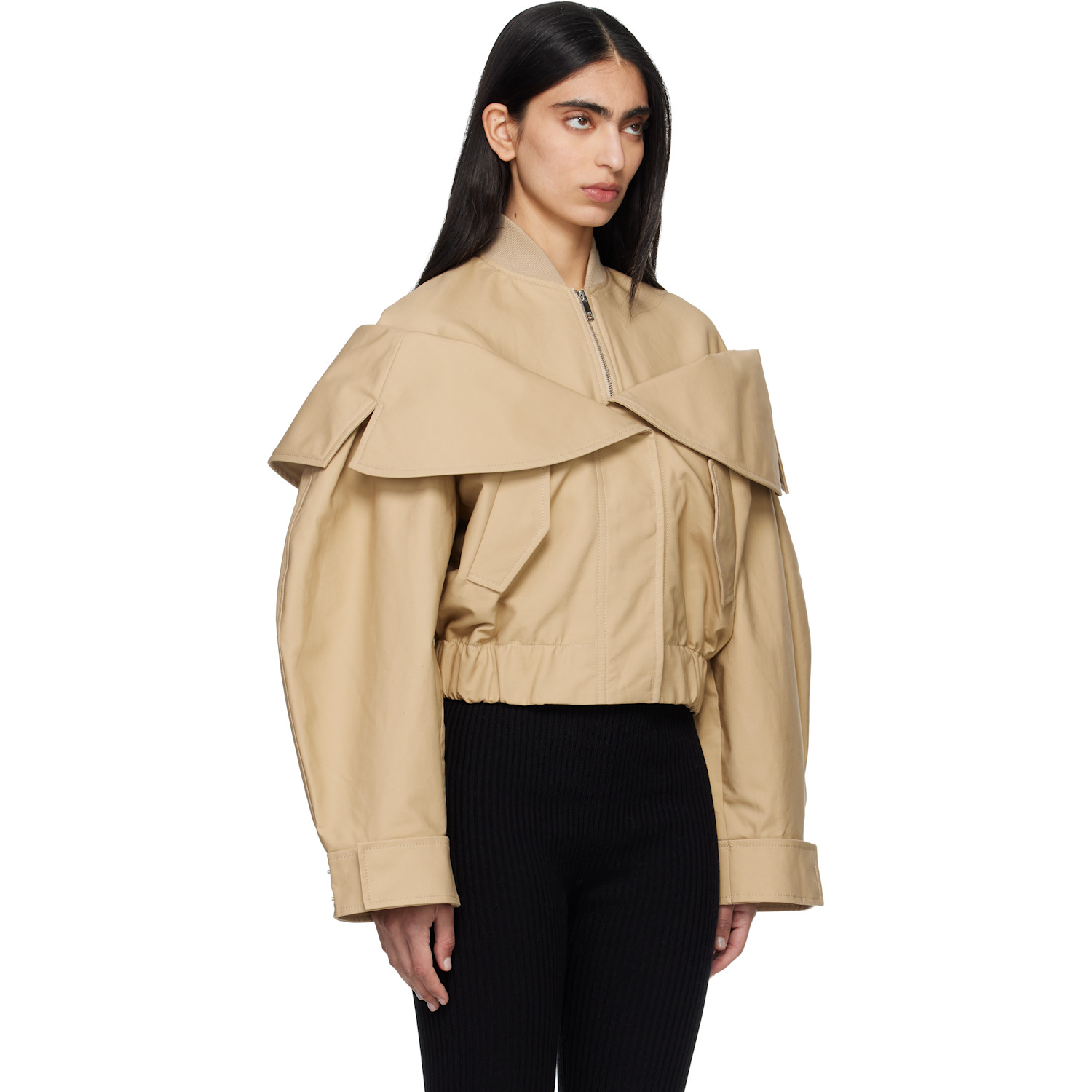  Ganni Beige Cotton Bomber Jacket 