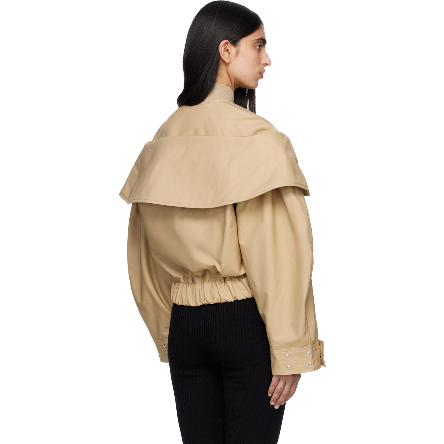  Ganni Beige Cotton Bomber Jacket 