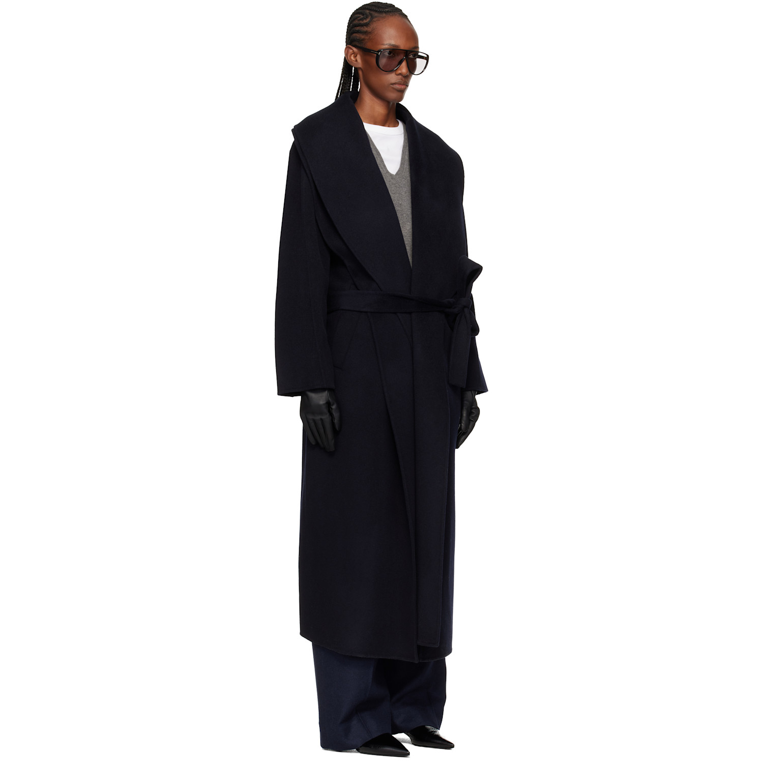  Róhe Navy Signature Double-faced Scarf Coat 