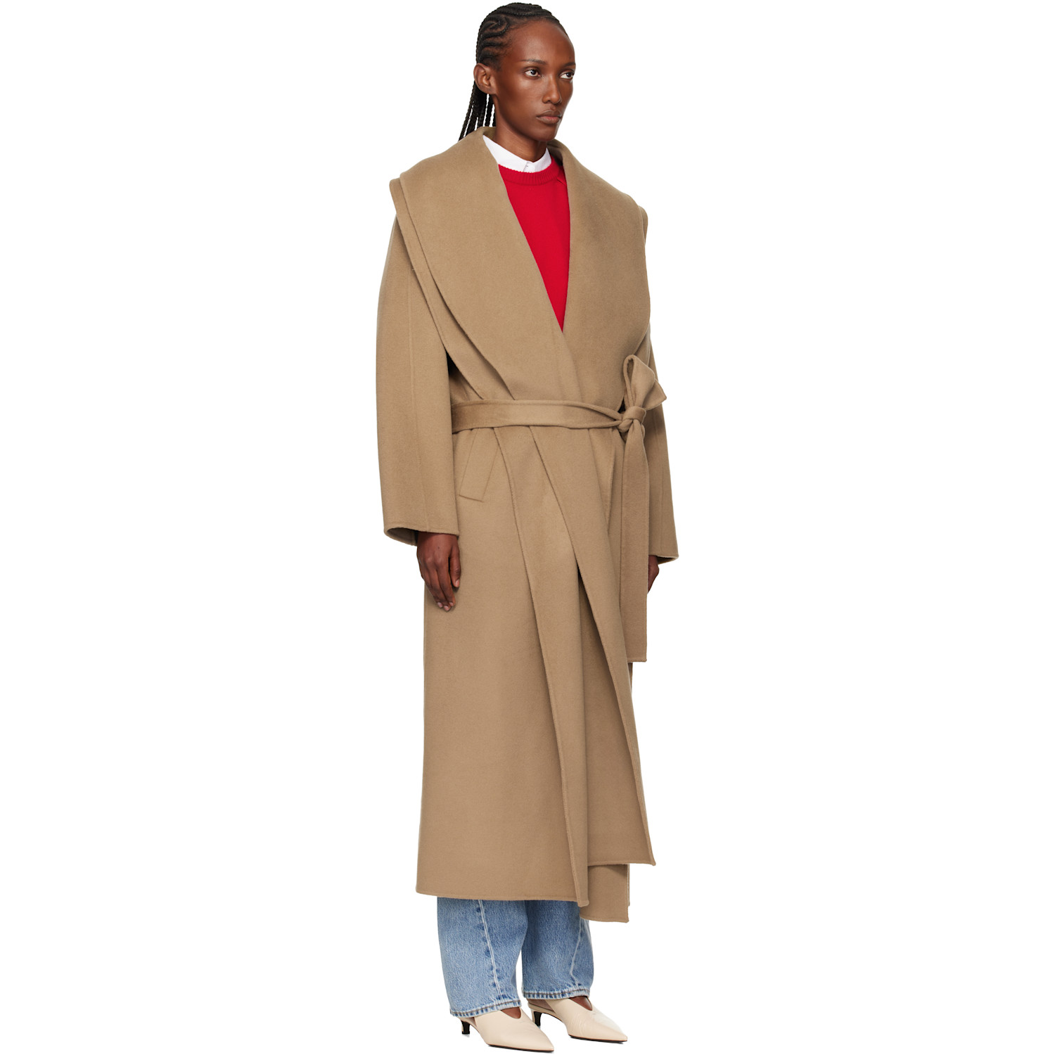  Róhe Beige Signature Double-faced Scarf Coat 