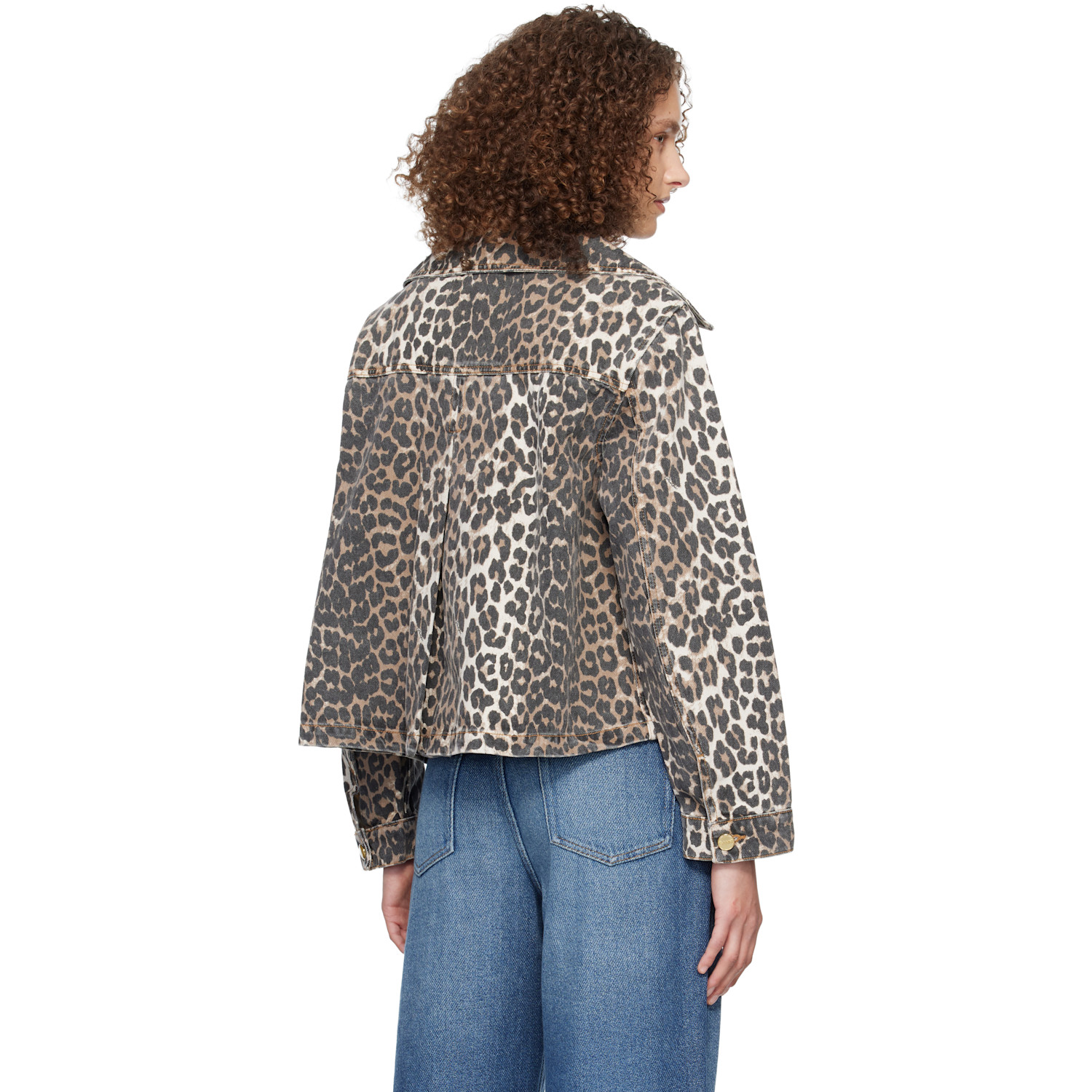  Ganni Brown & Black Leopard Denim Jacket 