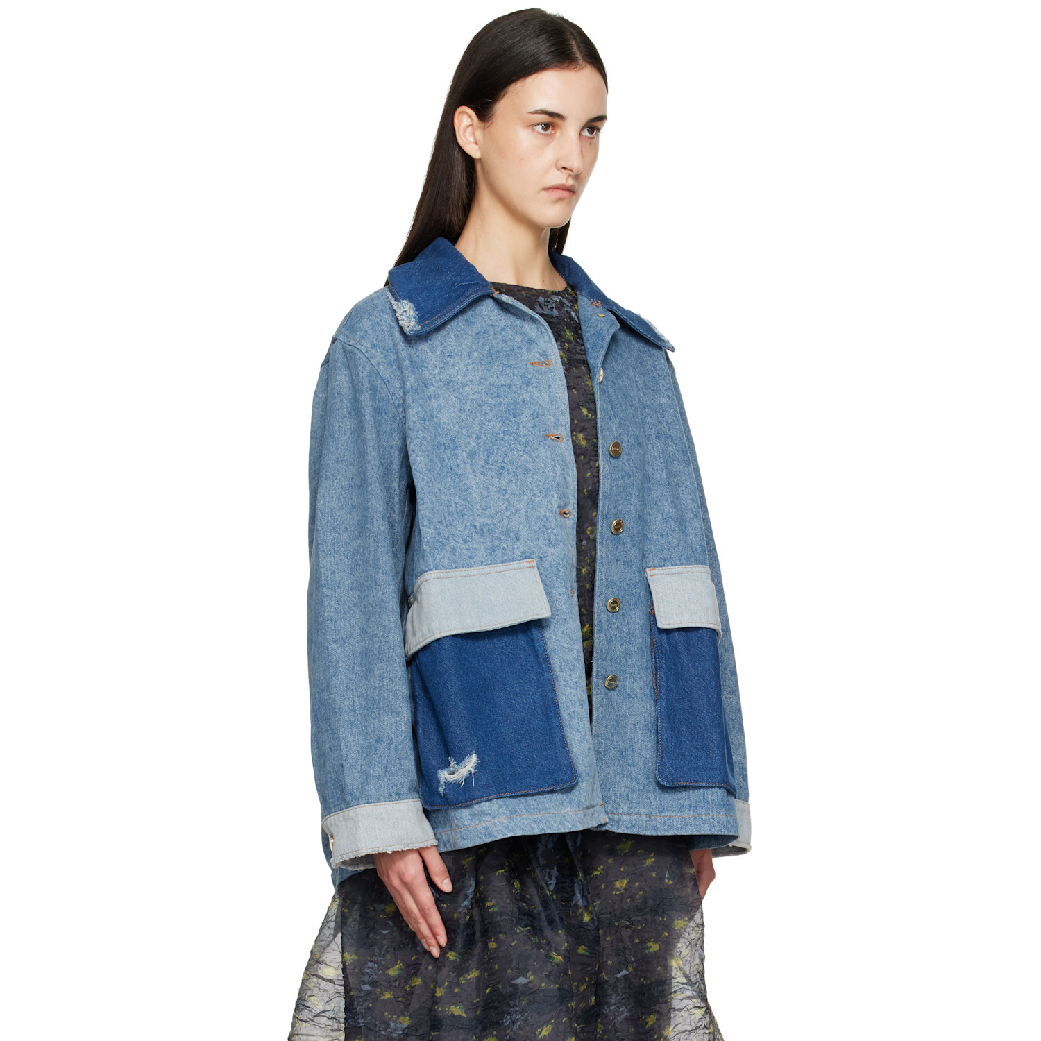 Ganni Buttoned Distressed Jacket In Blue