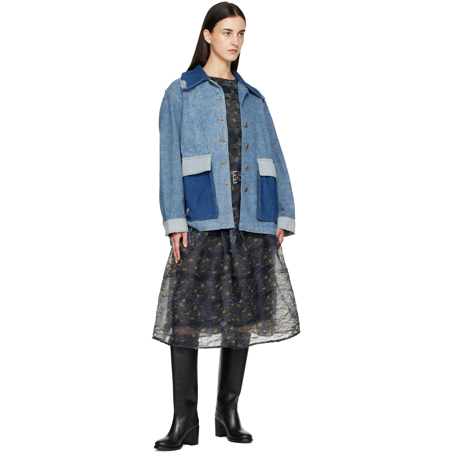 Ganni Buttoned Distressed Jacket In Blue