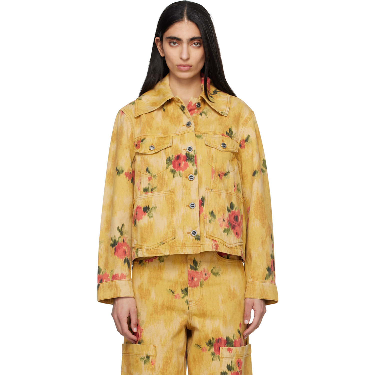 GANNI Yellow Printed Denim Jacket