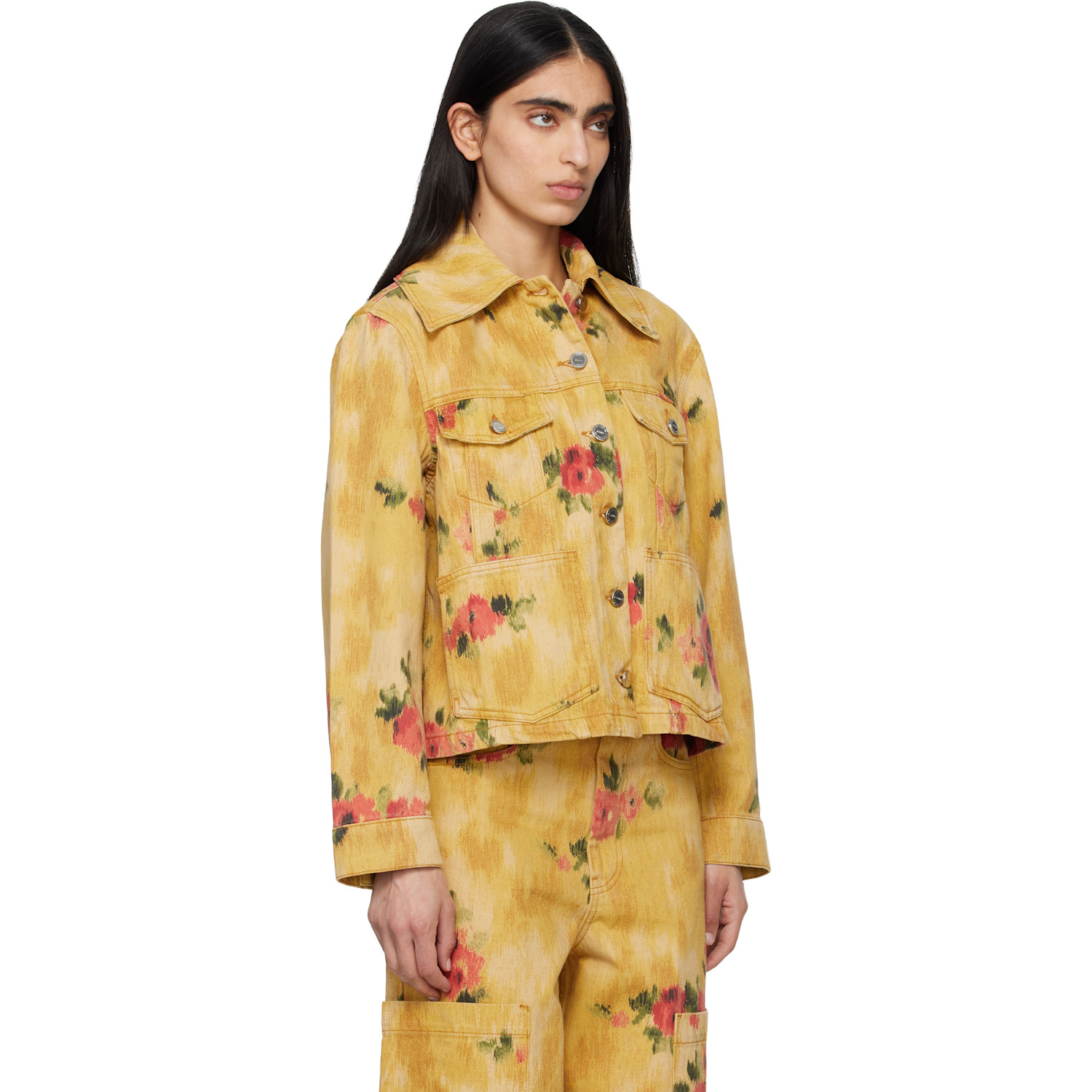  Ganni Yellow Printed Denim Jacket 