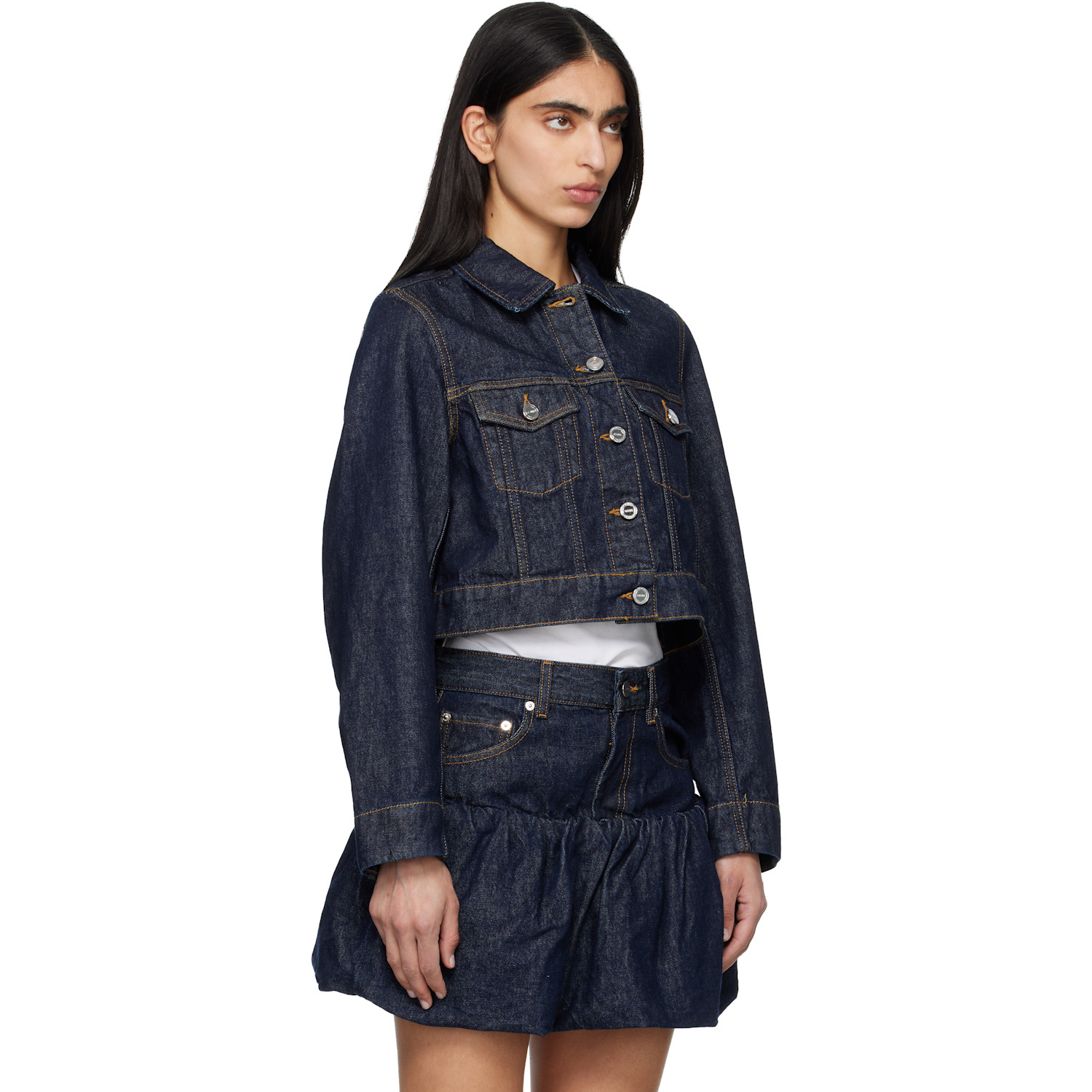  Ganni Navy Cropped Denim Jacket 