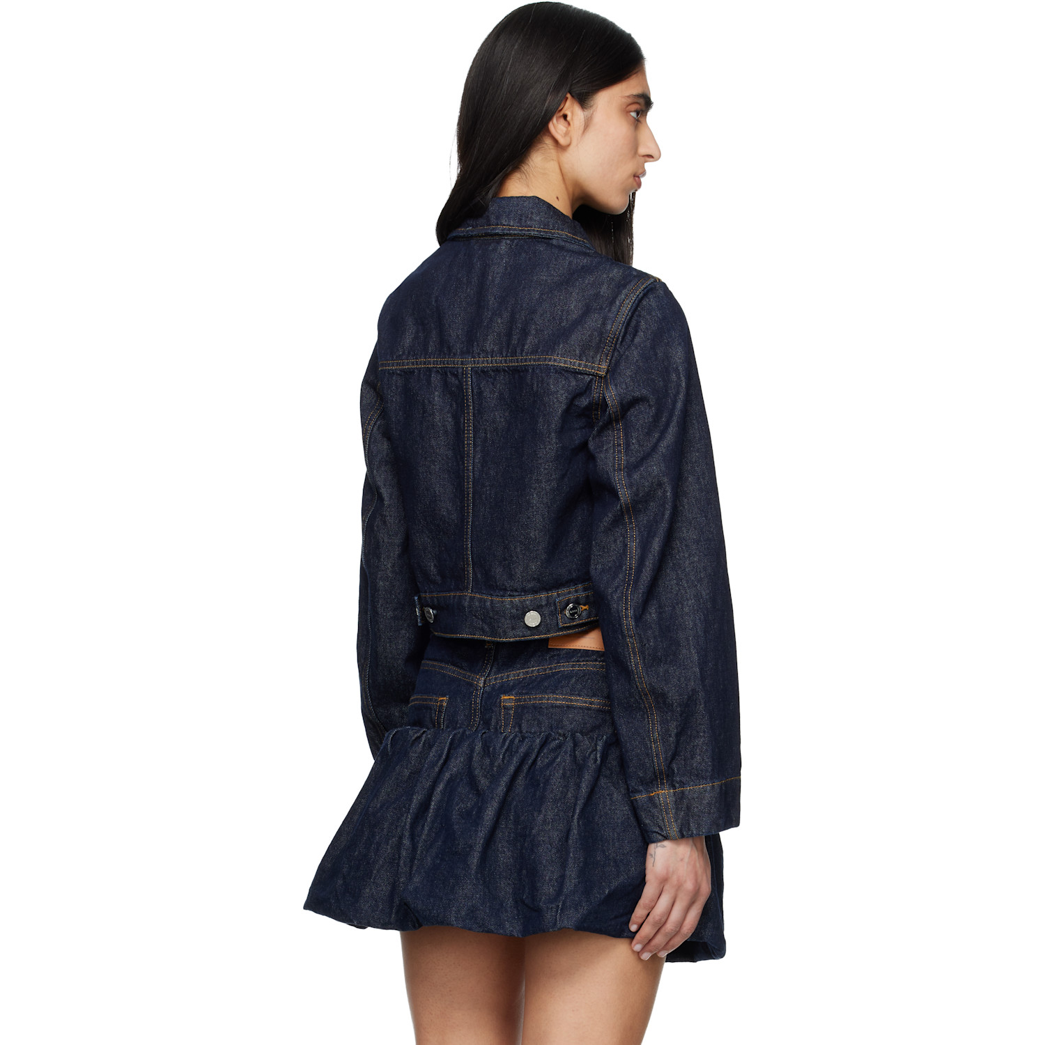  Ganni Navy Cropped Denim Jacket 