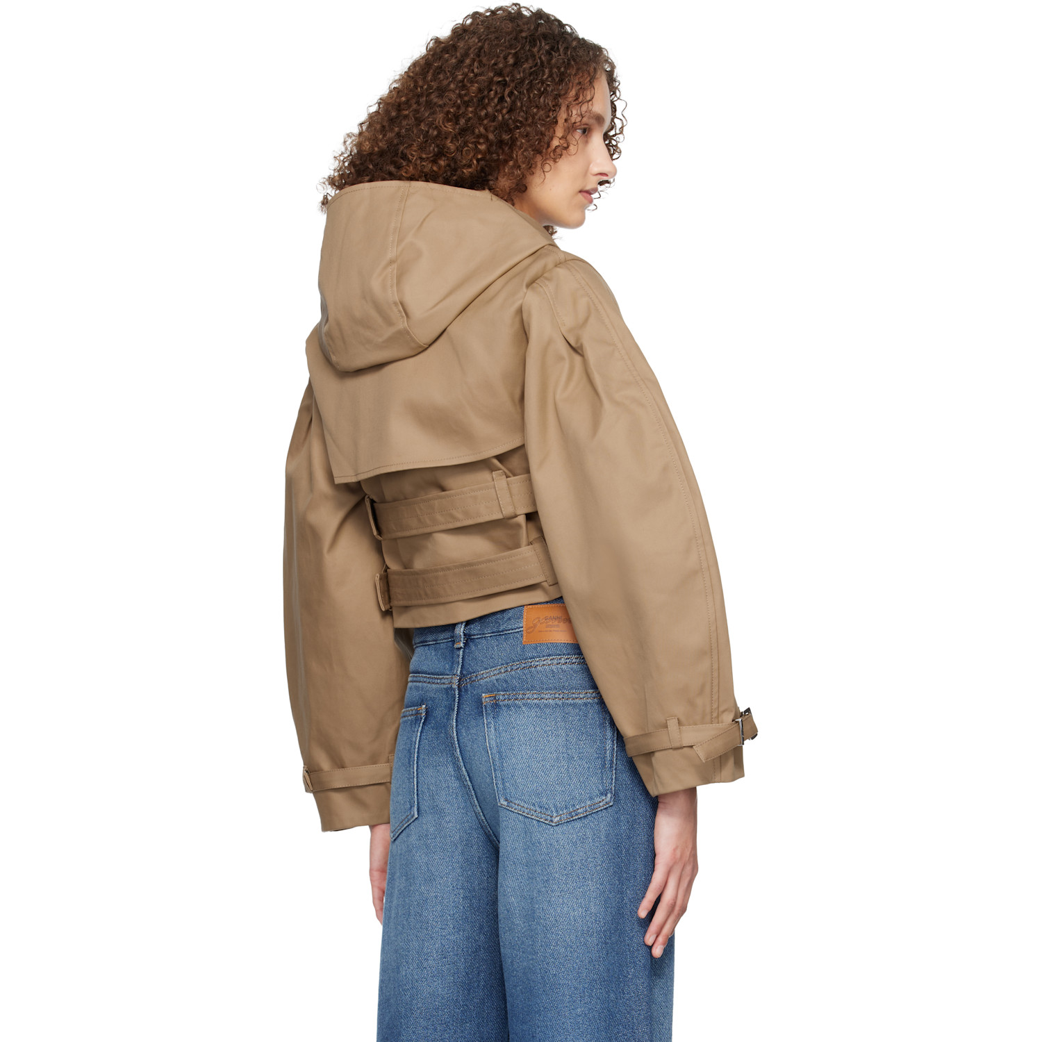  Ganni Tan Bonded Cotton Short Trench Jacket 