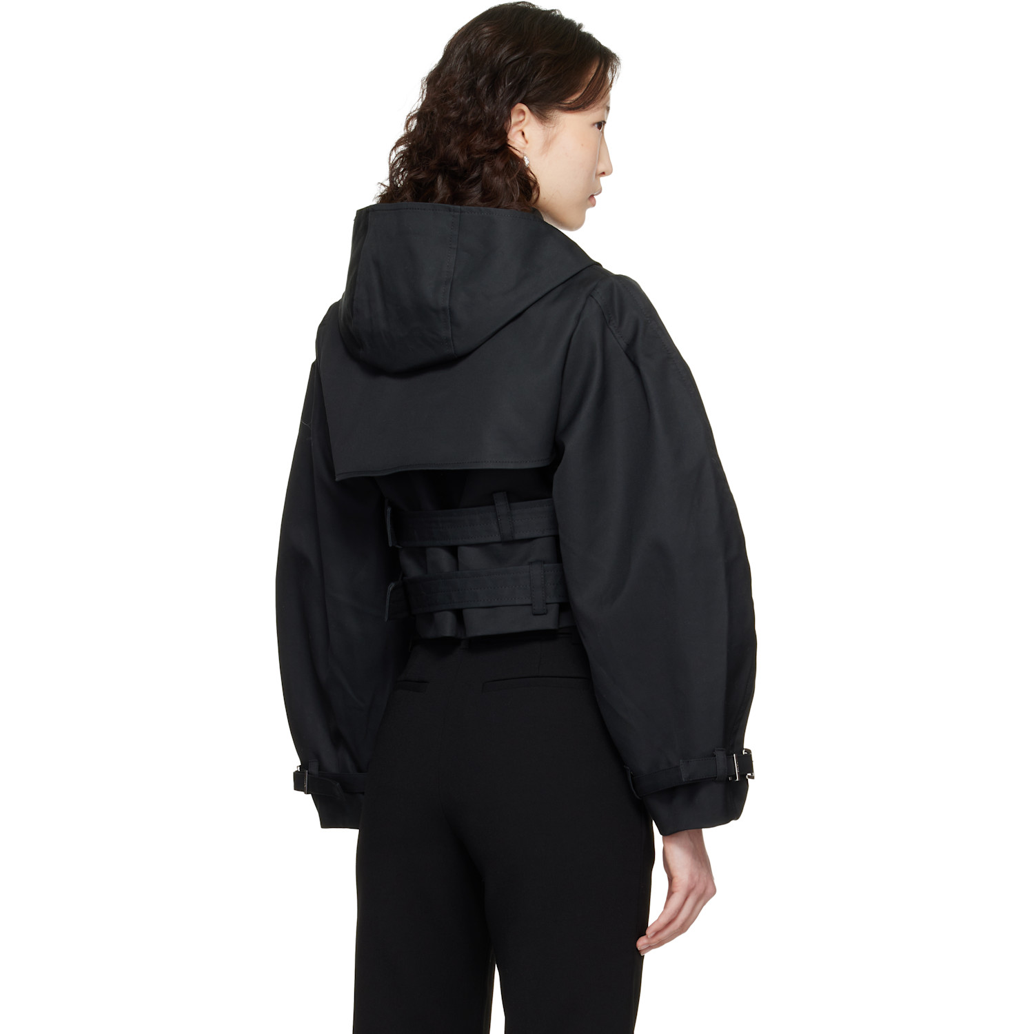  Ganni Black Bonded Cotton Short Trench Jacket 
