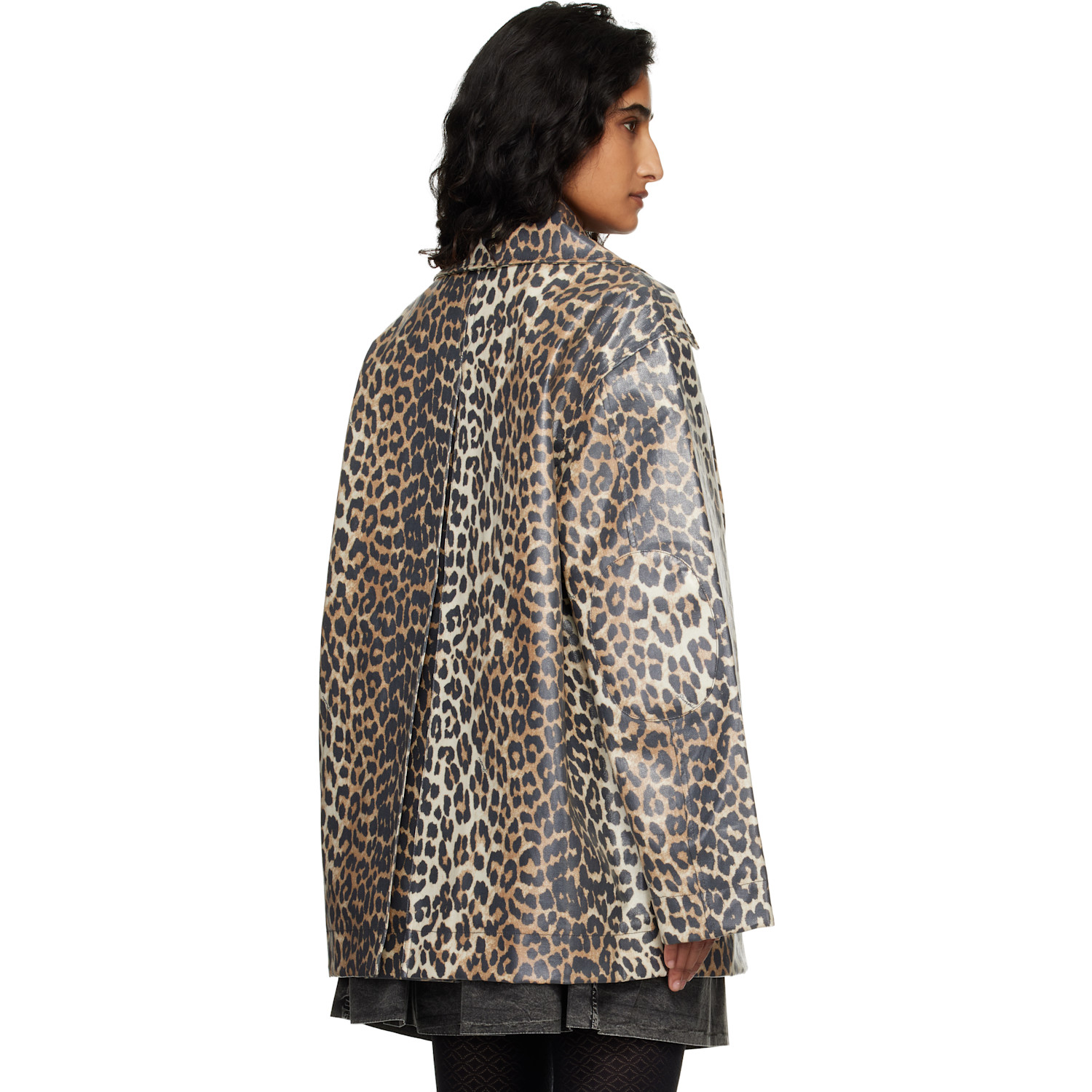  Ganni Beige Leopard Laminated Cotton Jacket 