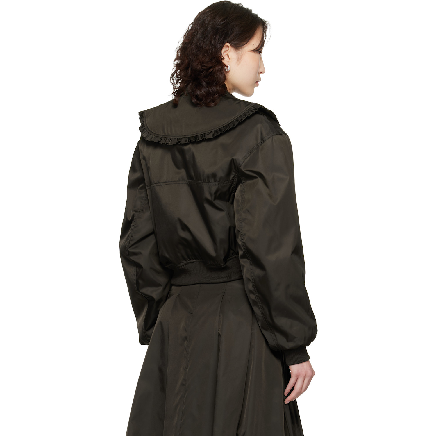  Ganni Brown Duchesse Nylon Bomber Jacket 