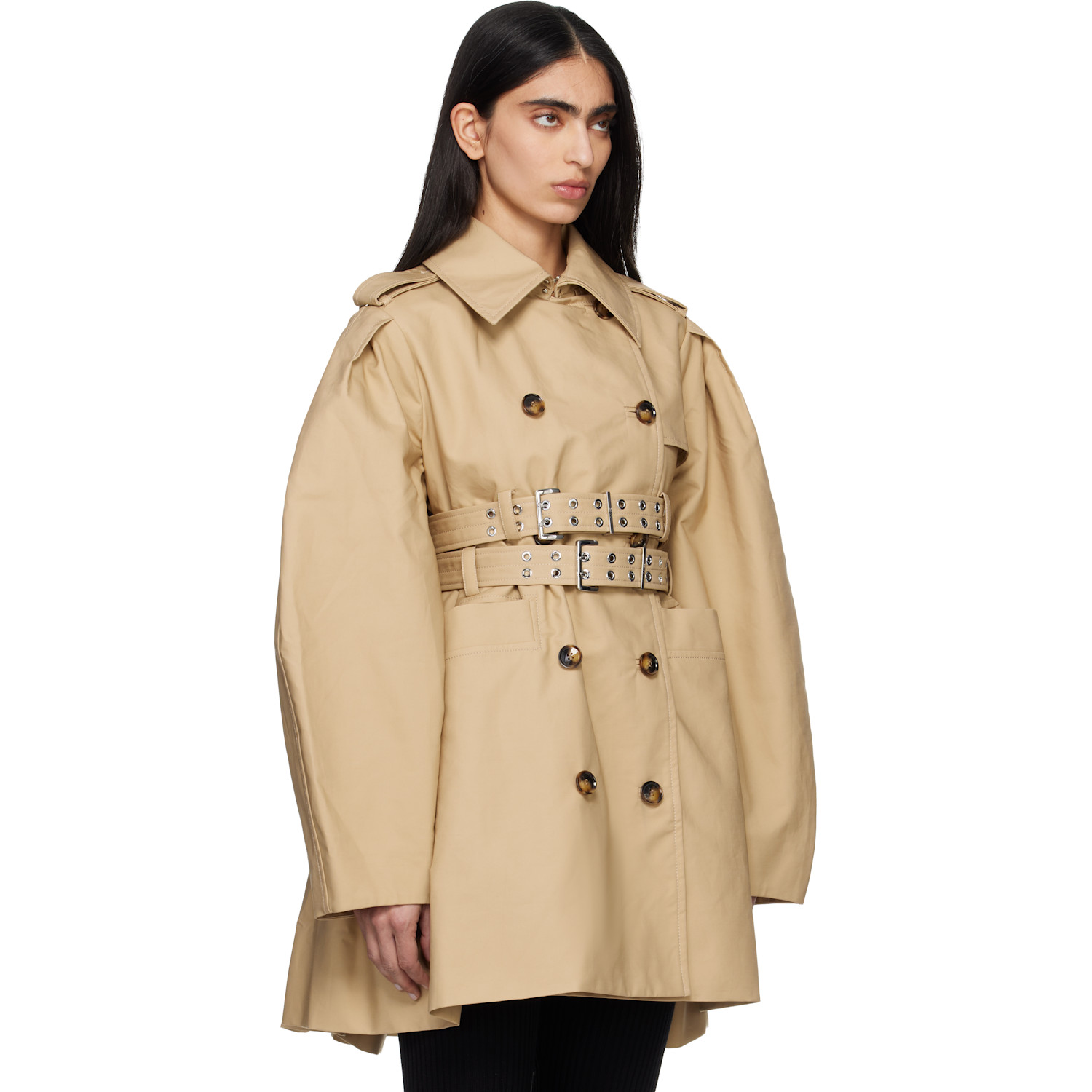  Ganni Beige Double Cotton Trench Coat 