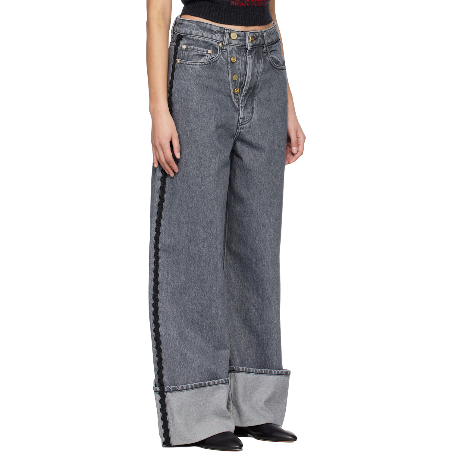  Ganni Gray Double Fly Baggy Jeans 