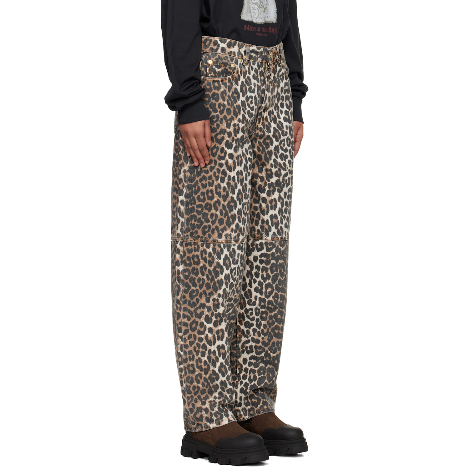  Ganni Beige Leopard Printed Stary Jeans 