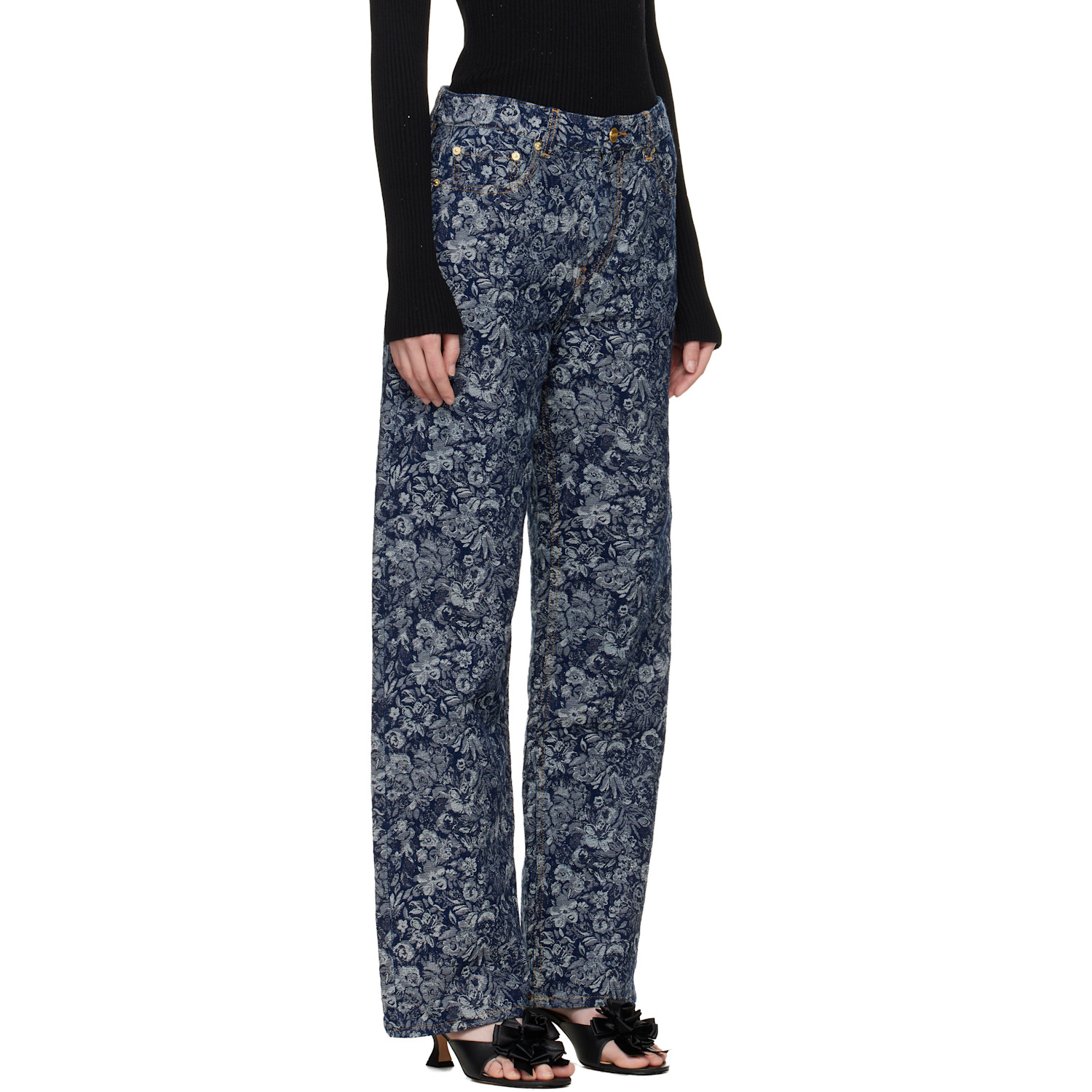  Ganni Blue Straight Tapestry Izey Jeans 