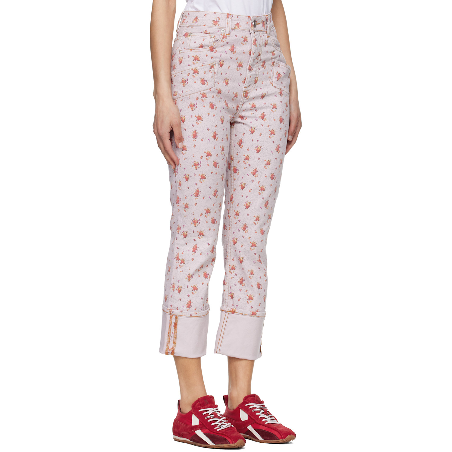  Ganni Pink Printed Capri Slim Jeans 