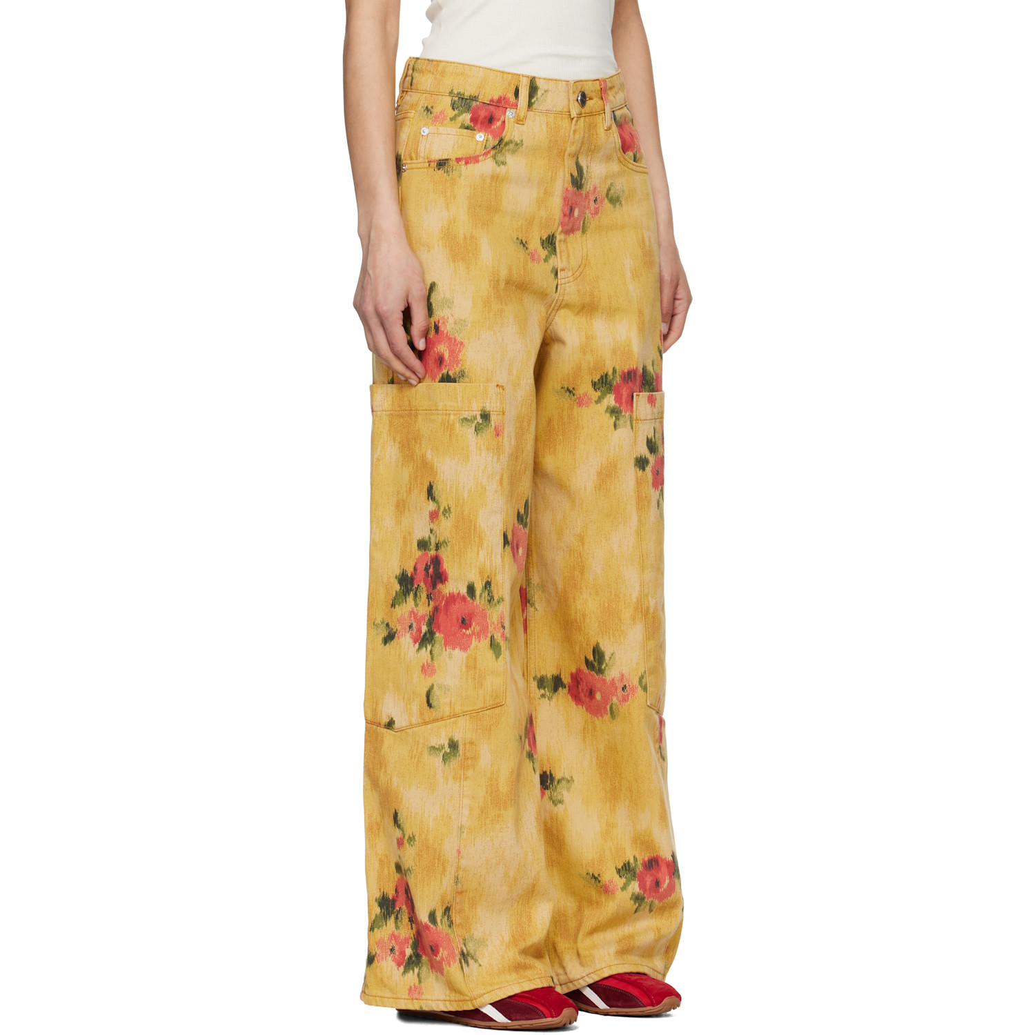  Ganni Yellow Printed Baggy Cargo Jeans 