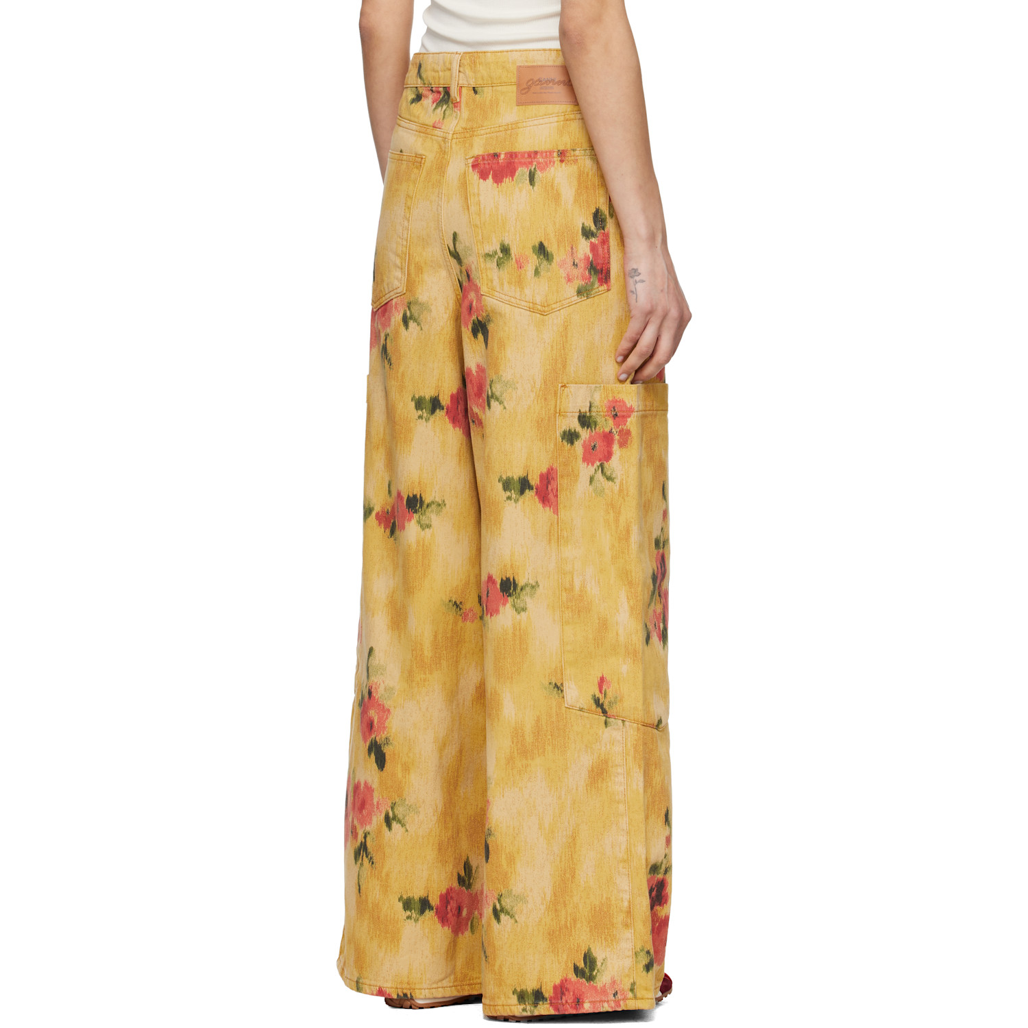  Ganni Yellow Printed Baggy Cargo Jeans 