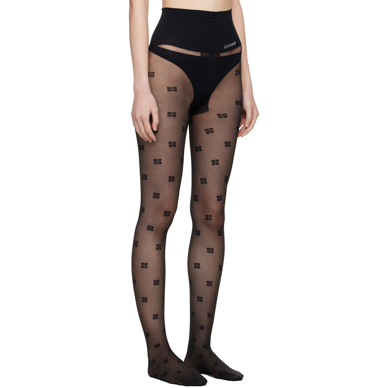  Ganni Black Butterfly Lace Tights 