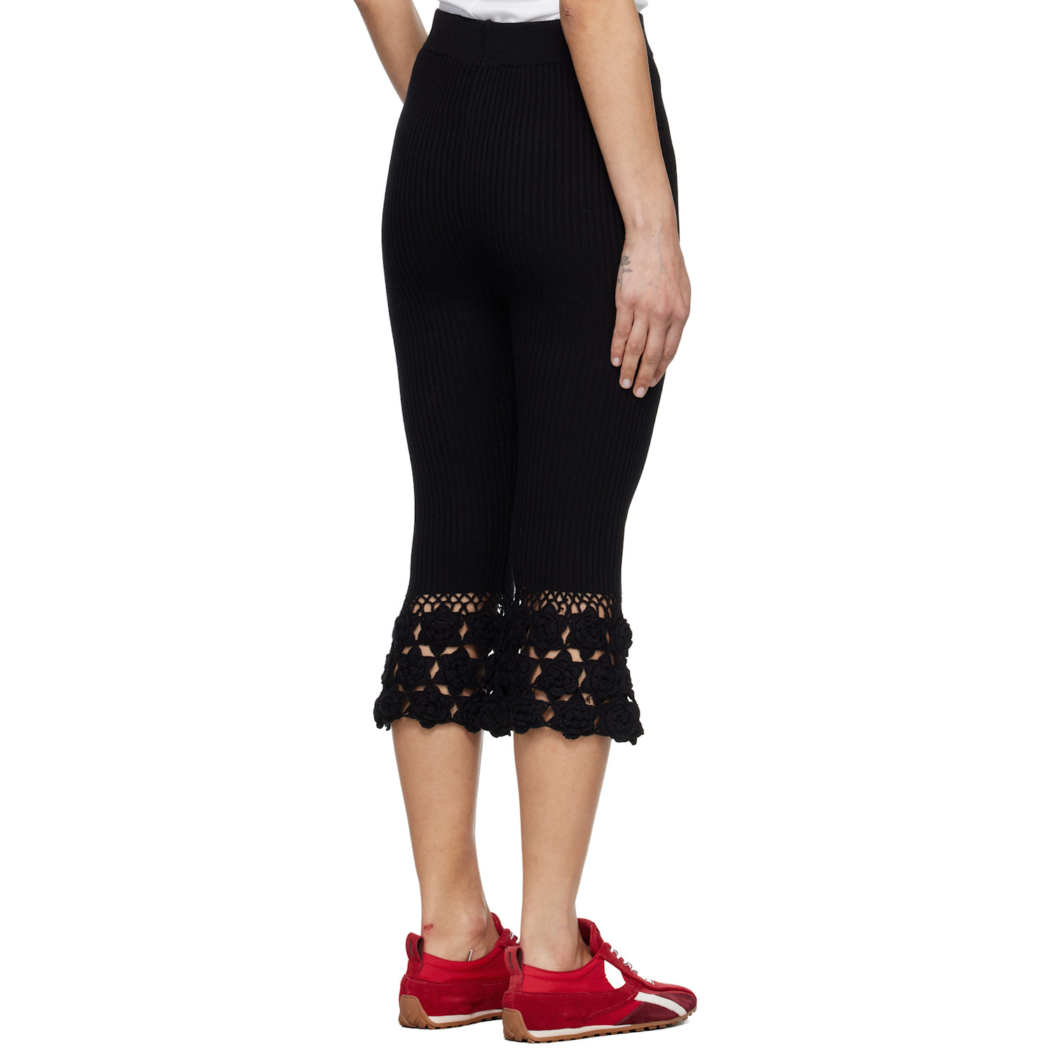  Ganni Black Cotton Crochet Capri Trousers 