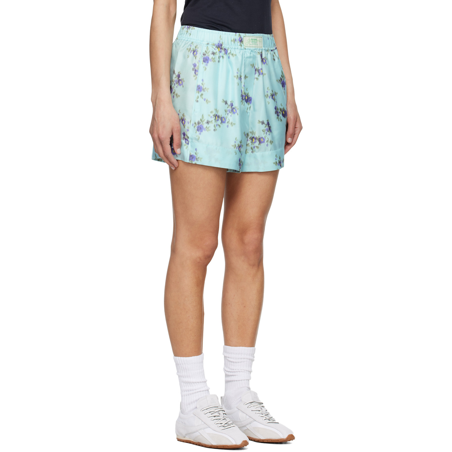  Ganni Blue Printed Silk Boxer Shorts 